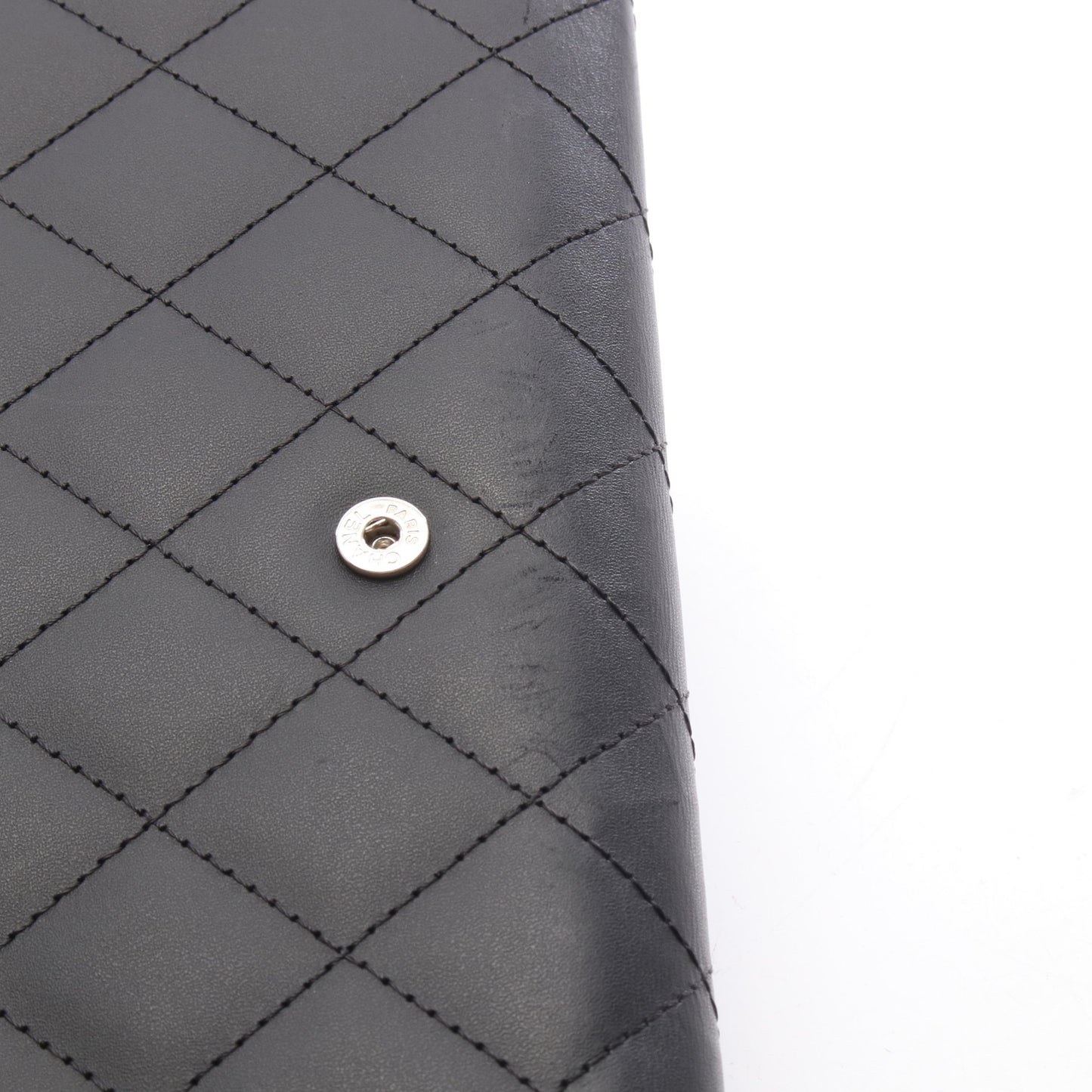 カンボンライン 二つ折り長財布 Wホック財布 レザー エナメルレザー ブラック シルバー金具 シャネル 財布・小物 CHANEL