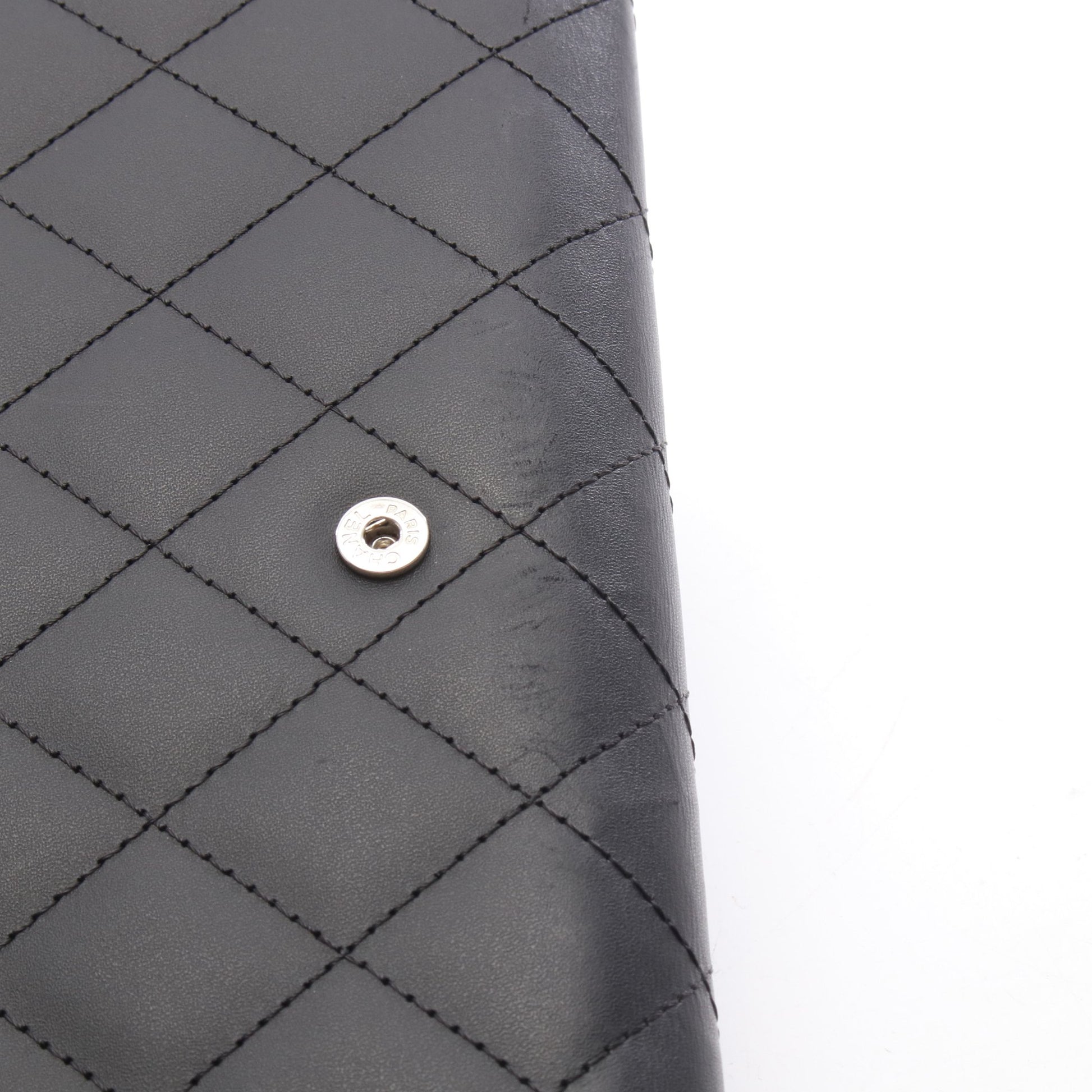 カンボンライン 二つ折り長財布 Wホック財布 レザー エナメルレザー ブラック シルバー金具 シャネル 財布・小物 CHANEL