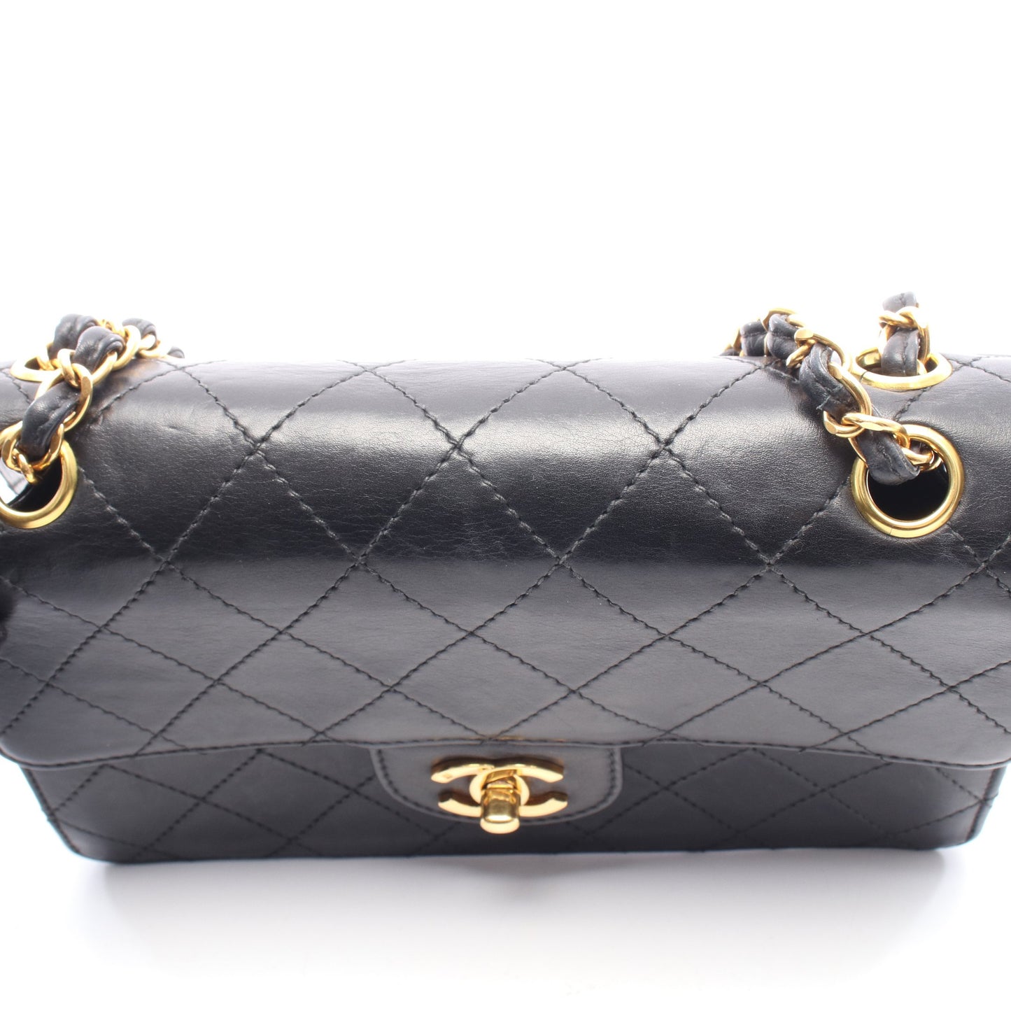 マトラッセ シングルフラップ Wチェーンショルダーバッグ ラムスキン ブラック ゴールド金具 シャネル バッグ CHANEL