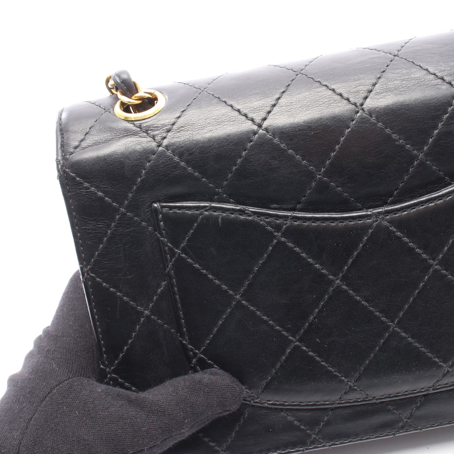 マトラッセ シングルフラップ Wチェーンショルダーバッグ ラムスキン ブラック ゴールド金具 シャネル バッグ CHANEL