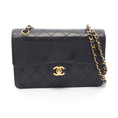 マトラッセ シングルフラップ Wチェーンショルダーバッグ ラムスキン ブラック ゴールド金具 シャネル バッグ CHANEL