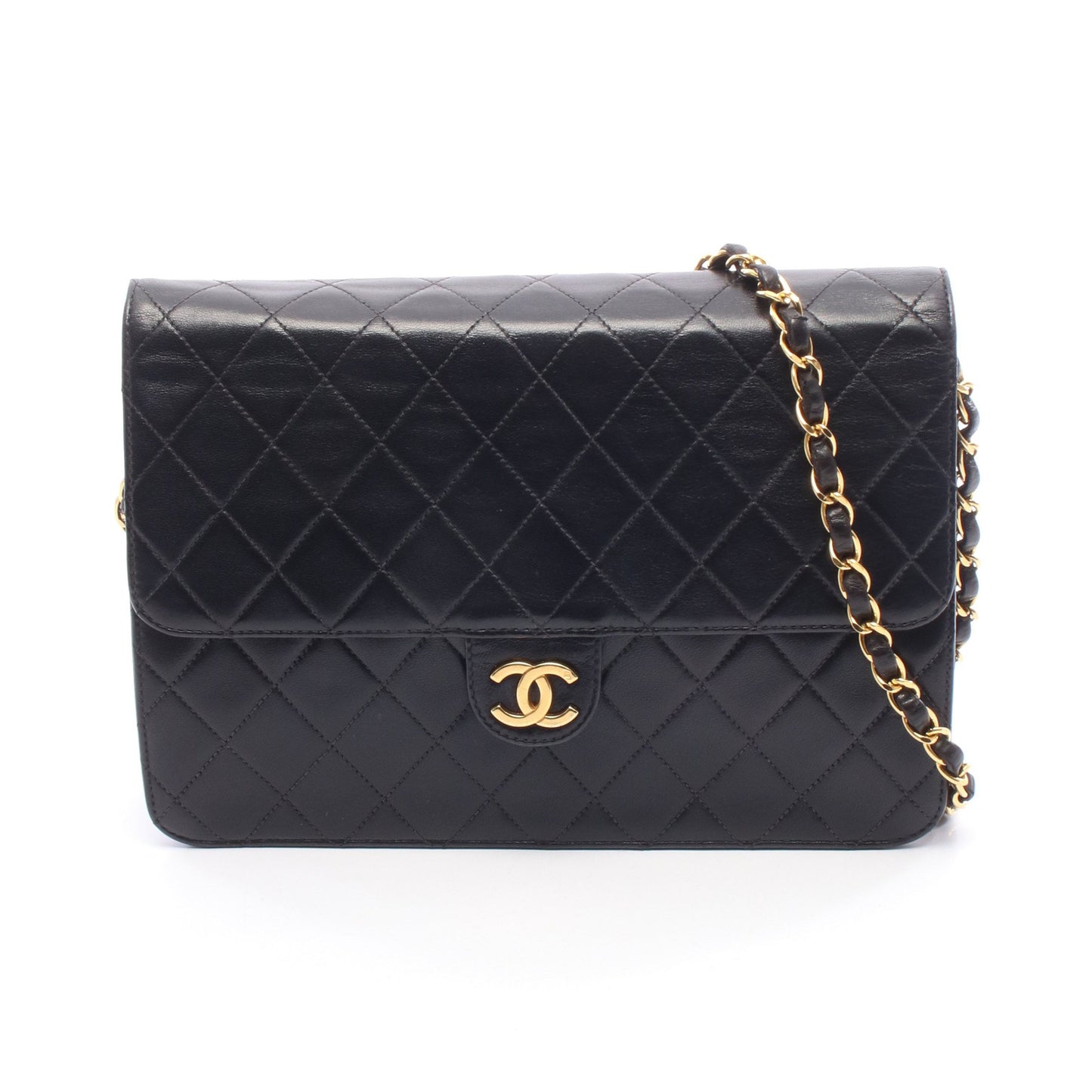 マトラッセ チェーンショルダーバッグ ラムスキン ブラック ゴールド金具 プッシュロック シャネル バッグ CHANEL