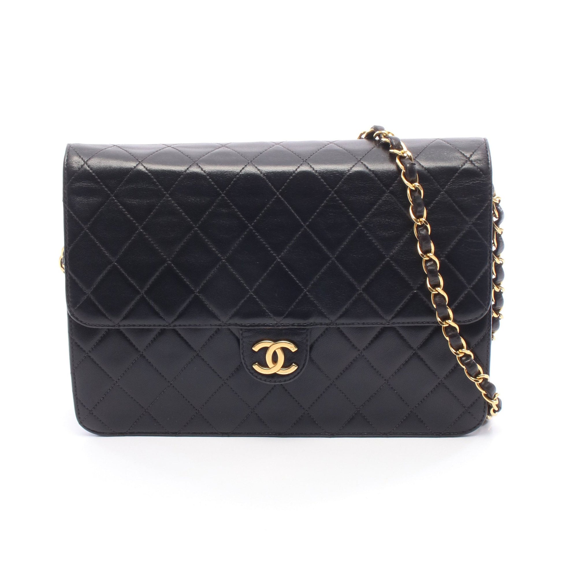 マトラッセ チェーンショルダーバッグ ラムスキン ブラック ゴールド金具 プッシュロック シャネル バッグ CHANEL