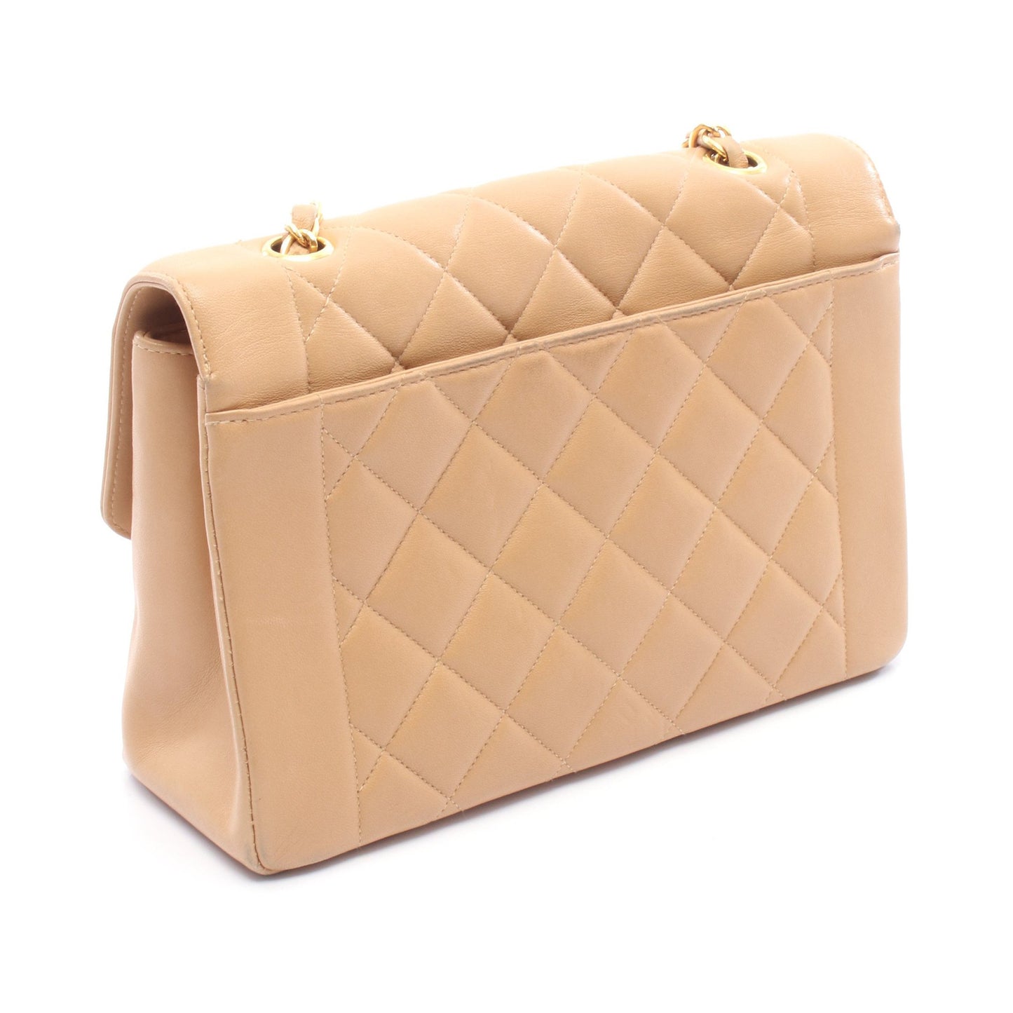 マトラッセ ダイアナフラップ チェーンショルダーバッグ ラムスキン ベージュ ゴールド金具 シャネル バッグ CHANEL
