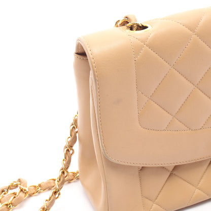マトラッセ ダイアナフラップ チェーンショルダーバッグ ラムスキン ベージュ ゴールド金具 シャネル バッグ CHANEL