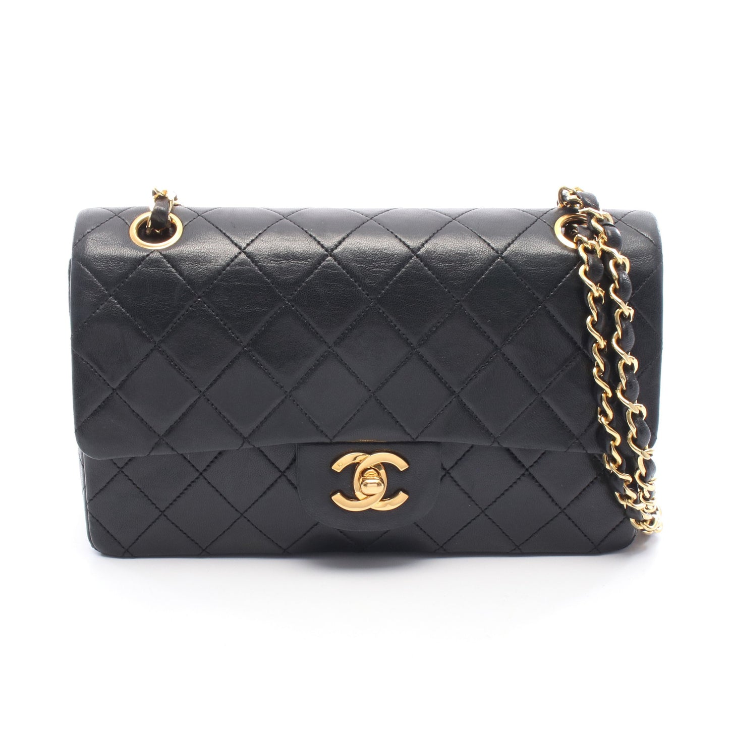 マトラッセ Wフラップ Wチェーンショルダーバッグ ラムスキン ブラック ゴールド金具 シャネル バッグ CHANEL