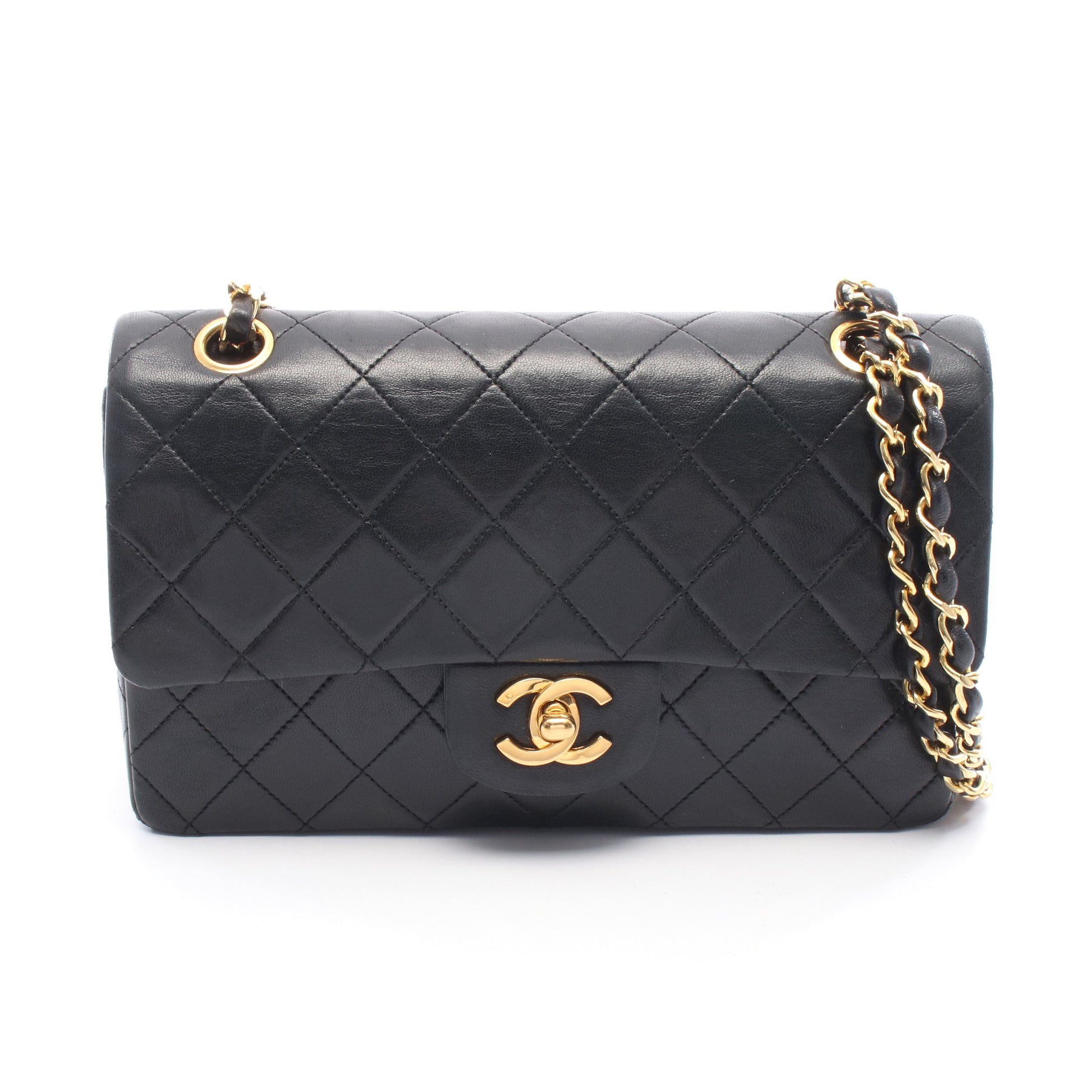マトラッセ Wフラップ Wチェーンショルダーバッグ ラムスキン ブラック ゴールド金具 シャネル バッグ CHANEL