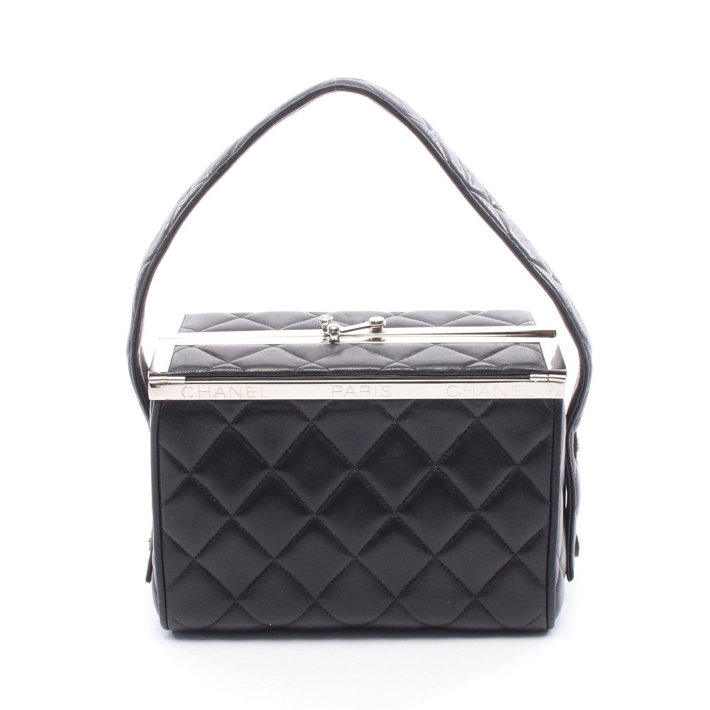 マトラッセ バニティバッグ ハンドバッグ ラムスキン ブラック シルバー金具 シャネル バッグ CHANEL