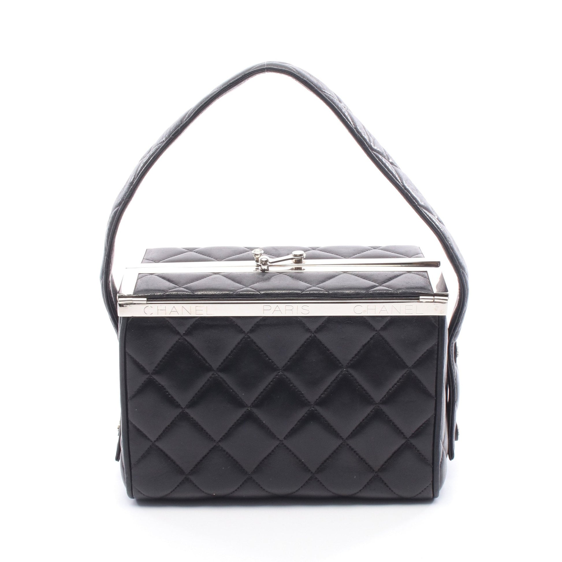 マトラッセ バニティバッグ ハンドバッグ ラムスキン ブラック シルバー金具 シャネル バッグ CHANEL