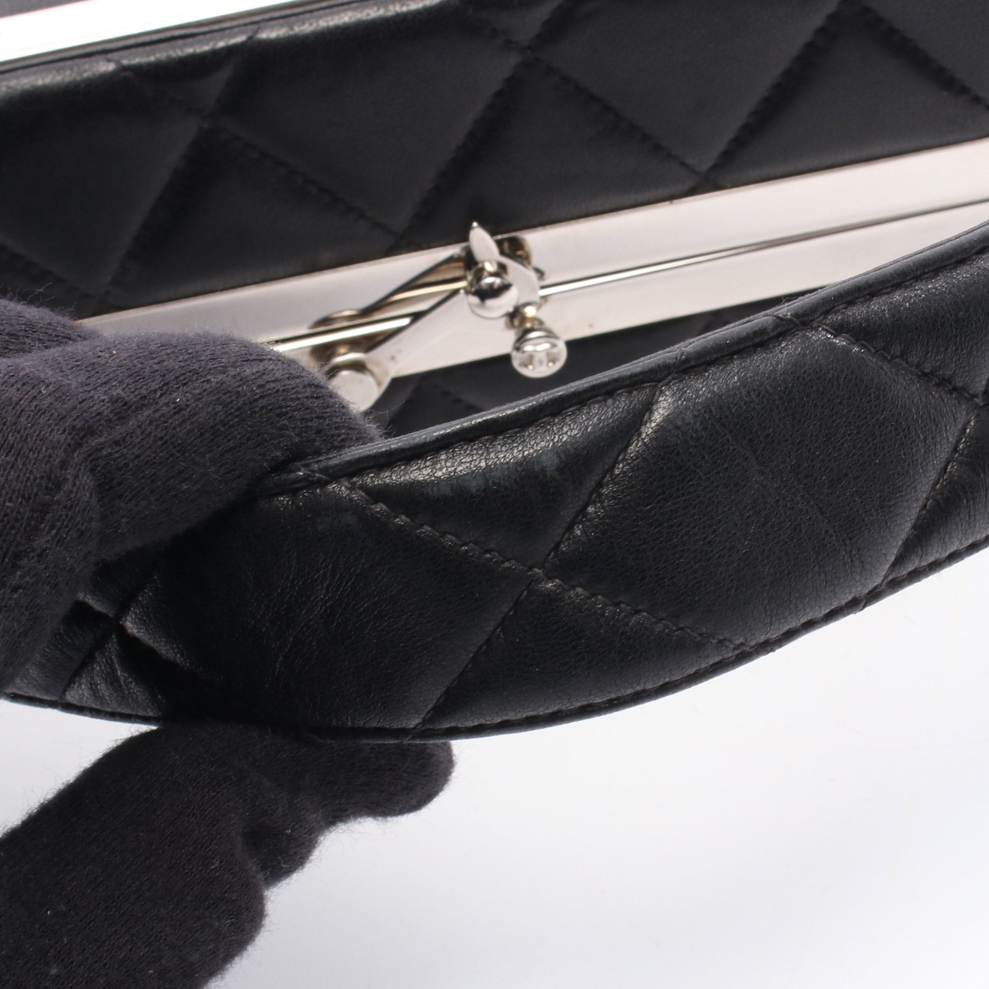 マトラッセ バニティバッグ ハンドバッグ ラムスキン ブラック シルバー金具 シャネル バッグ CHANEL