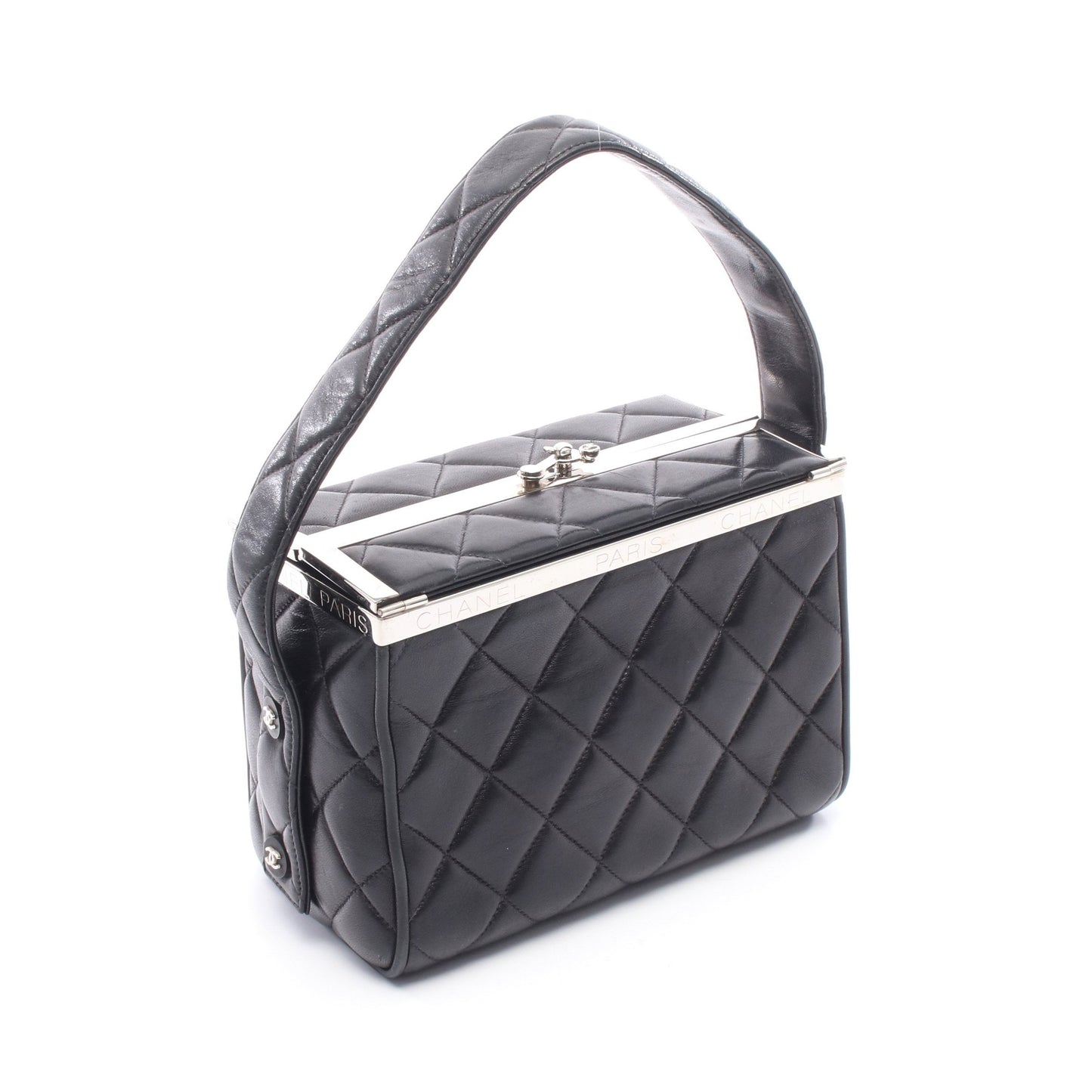 マトラッセ バニティバッグ ハンドバッグ ラムスキン ブラック シルバー金具 シャネル バッグ CHANEL