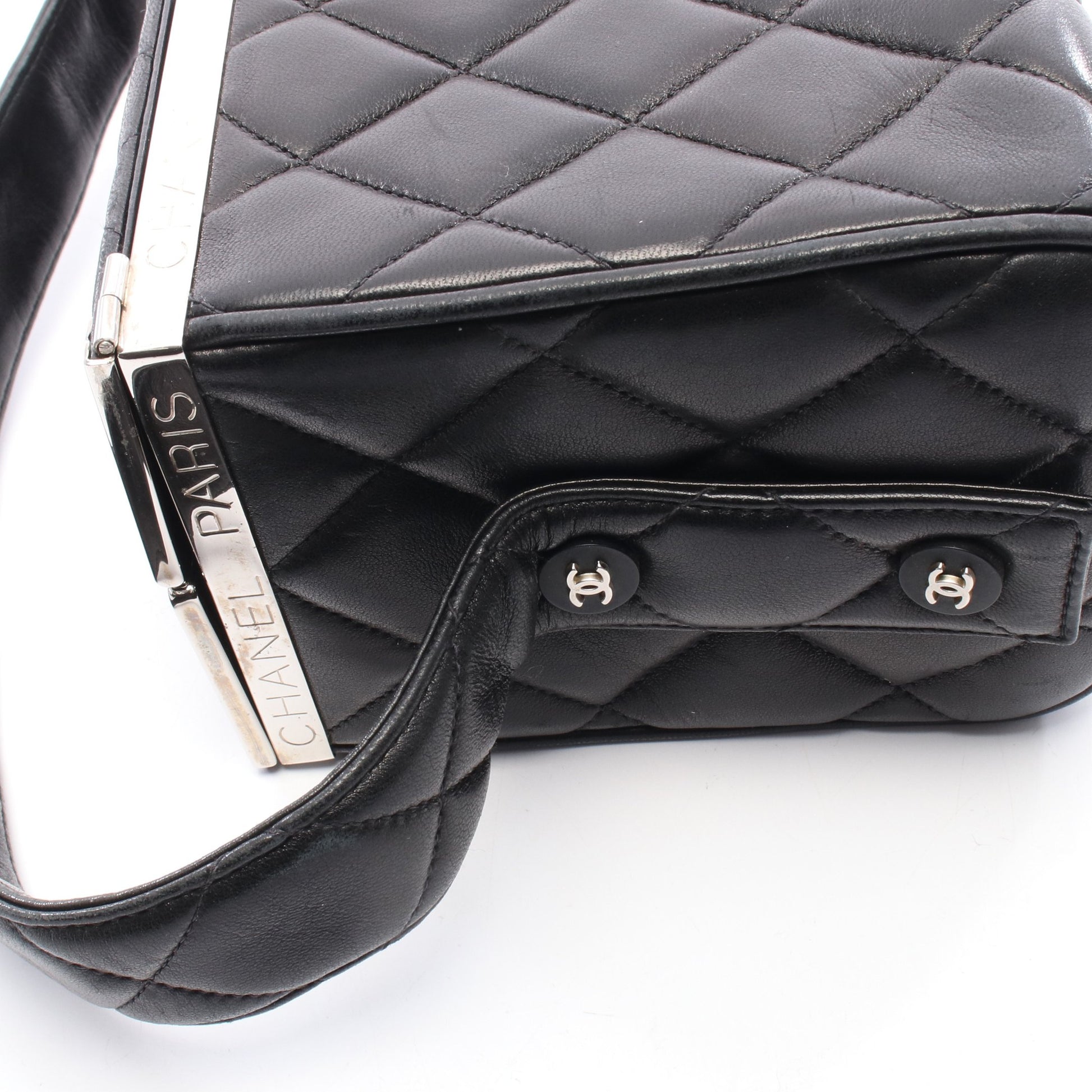 マトラッセ バニティバッグ ハンドバッグ ラムスキン ブラック シルバー金具 シャネル バッグ CHANEL