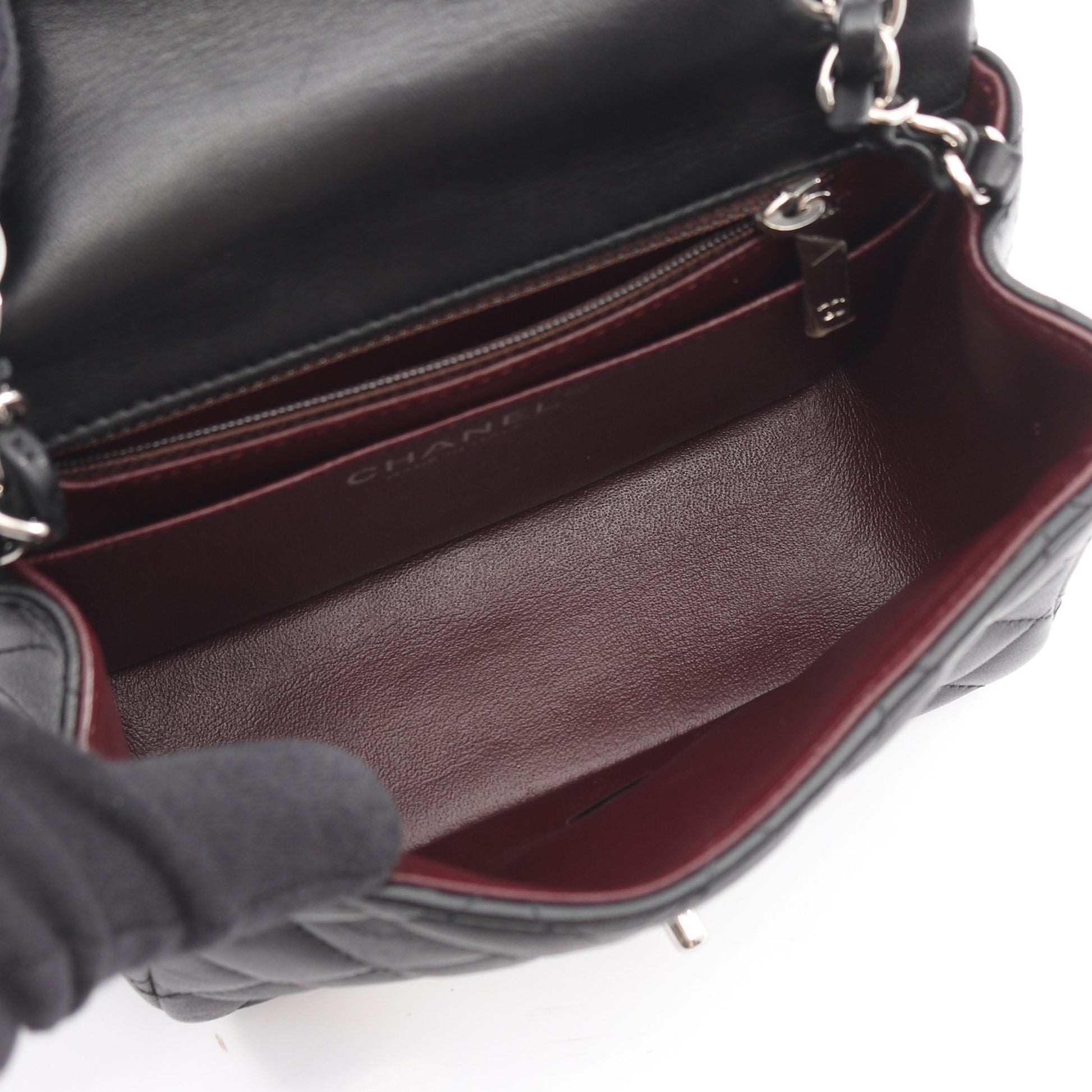 ミニマトラッセ チェーンショルダーバッグ ラムスキン ブラック シルバー金具 シャネル バッグ CHANEL