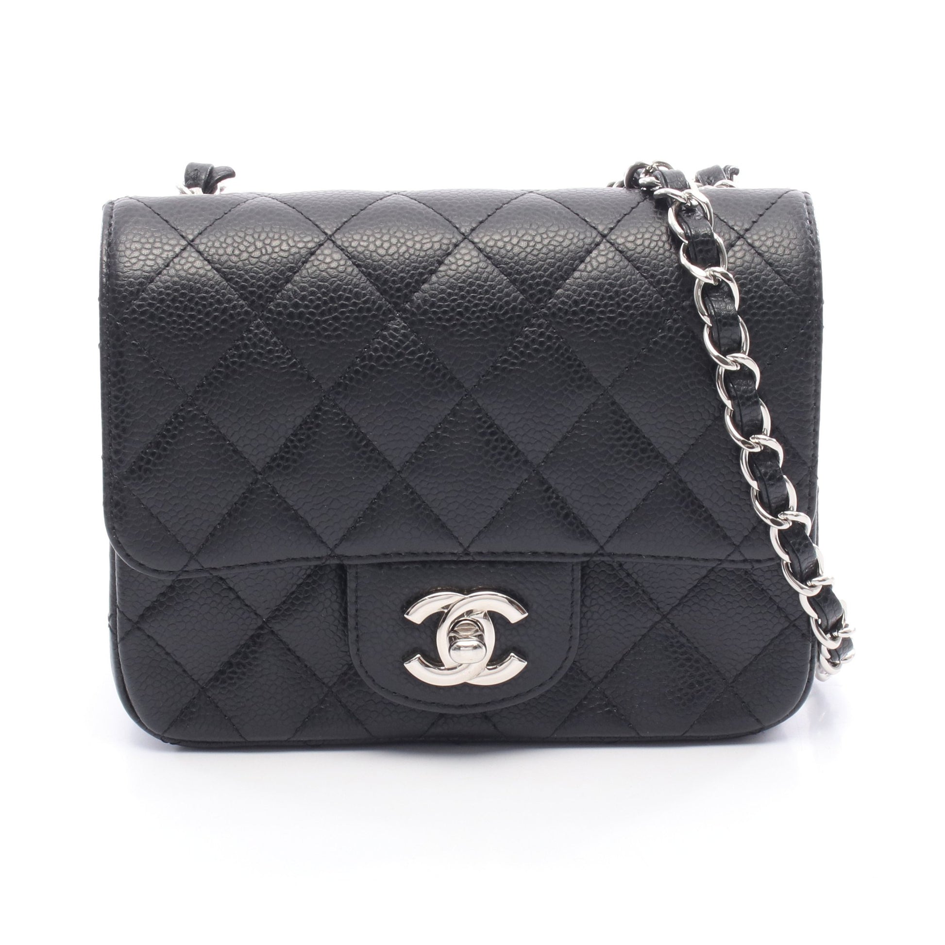 ミニマトラッセ チェーンショルダーバッグ キャビアスキン ブラック シルバー金具 シャネル バッグ CHANEL