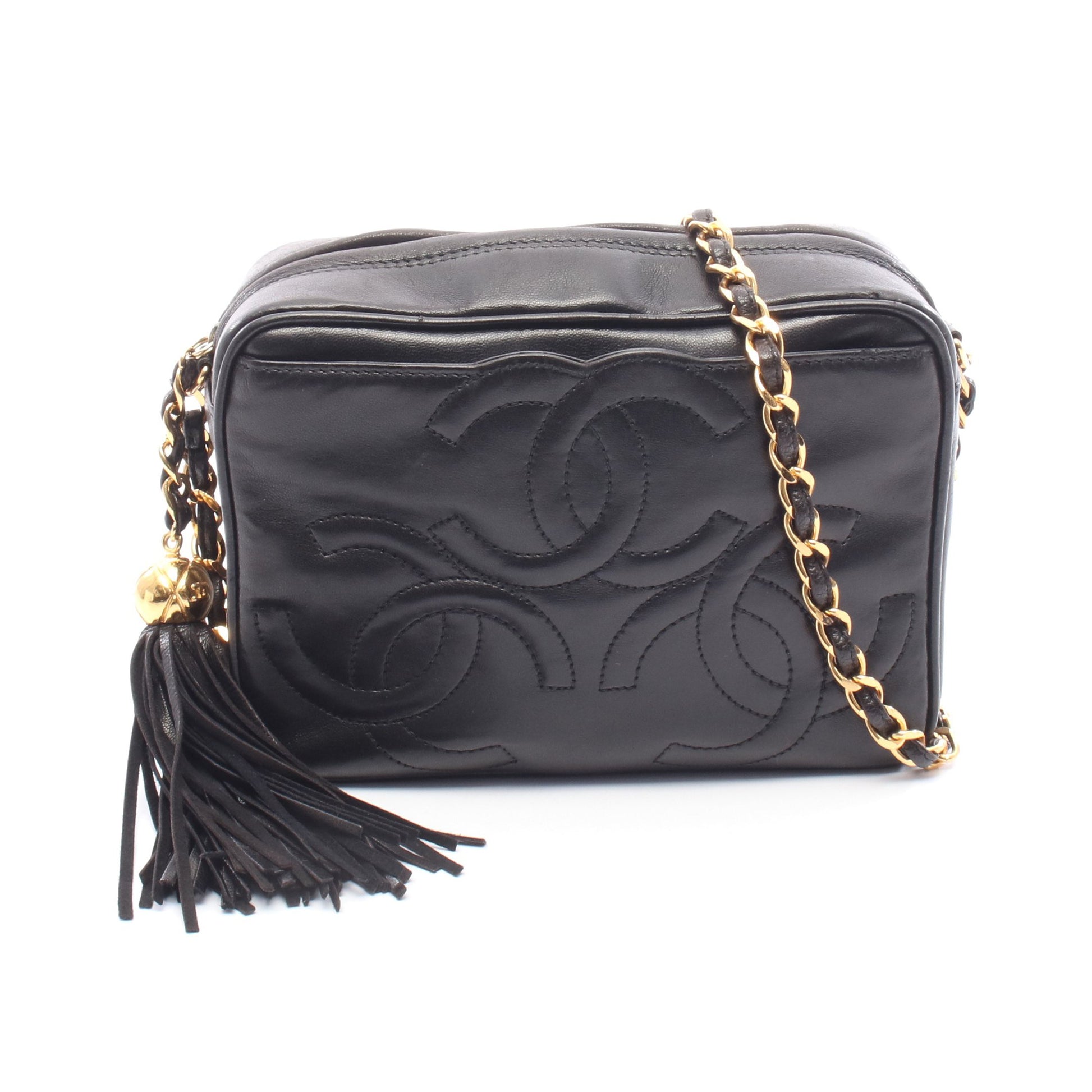 トリプルココマーク チェーンショルダーバッグ ラムスキン ブラック ゴールド金具 タッセル シャネル バッグ CHANEL