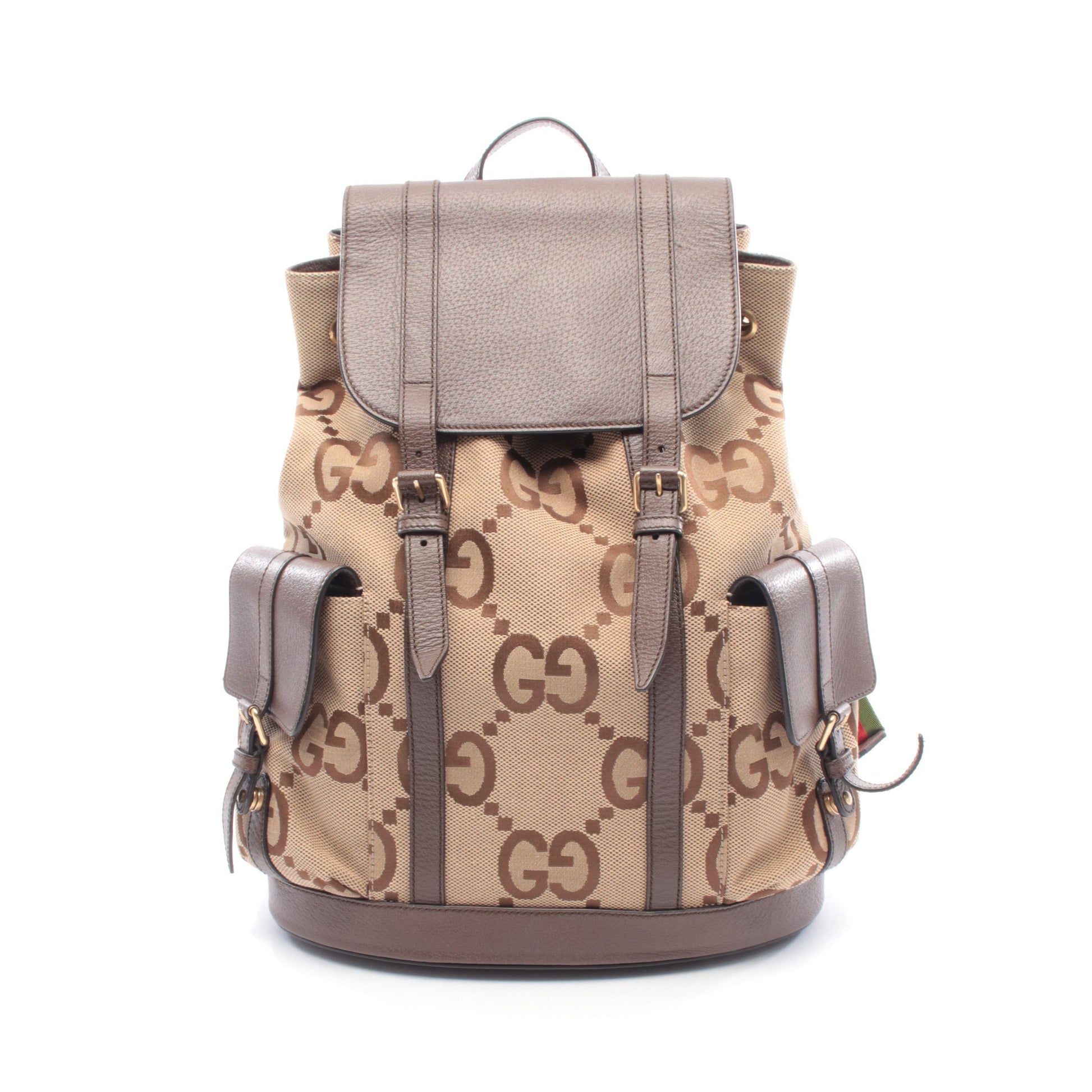 ジャンボGG バックパック リュックサック キャンバス レザー ベージュ ブラウン グッチ バッグ GUCCI