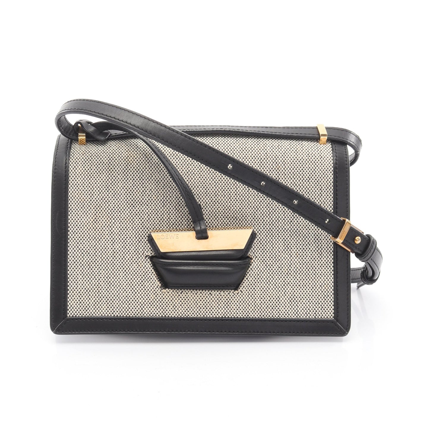 バルセロナ ショルダーバッグ キャンバス レザー ブラック アイボリー ロエベ バッグ LOEWE