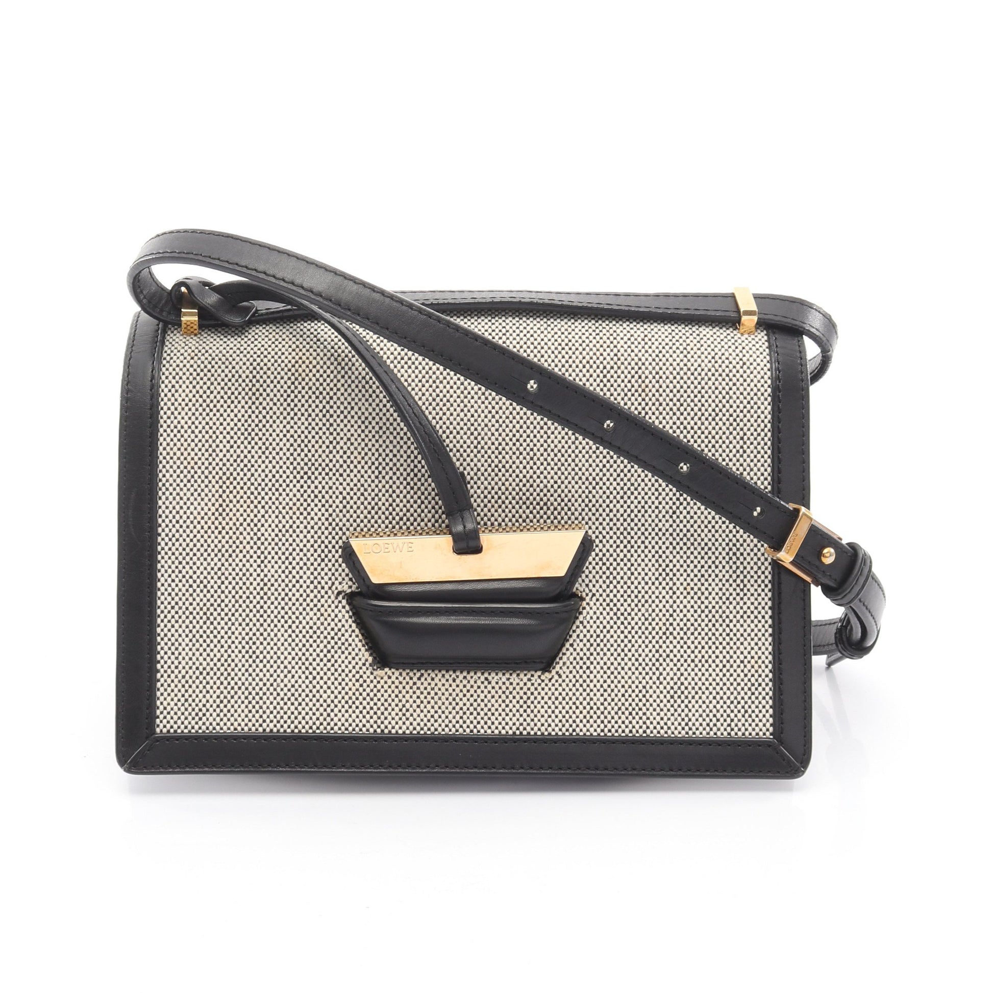 バルセロナ ショルダーバッグ キャンバス レザー ブラック アイボリー ロエベ バッグ LOEWE