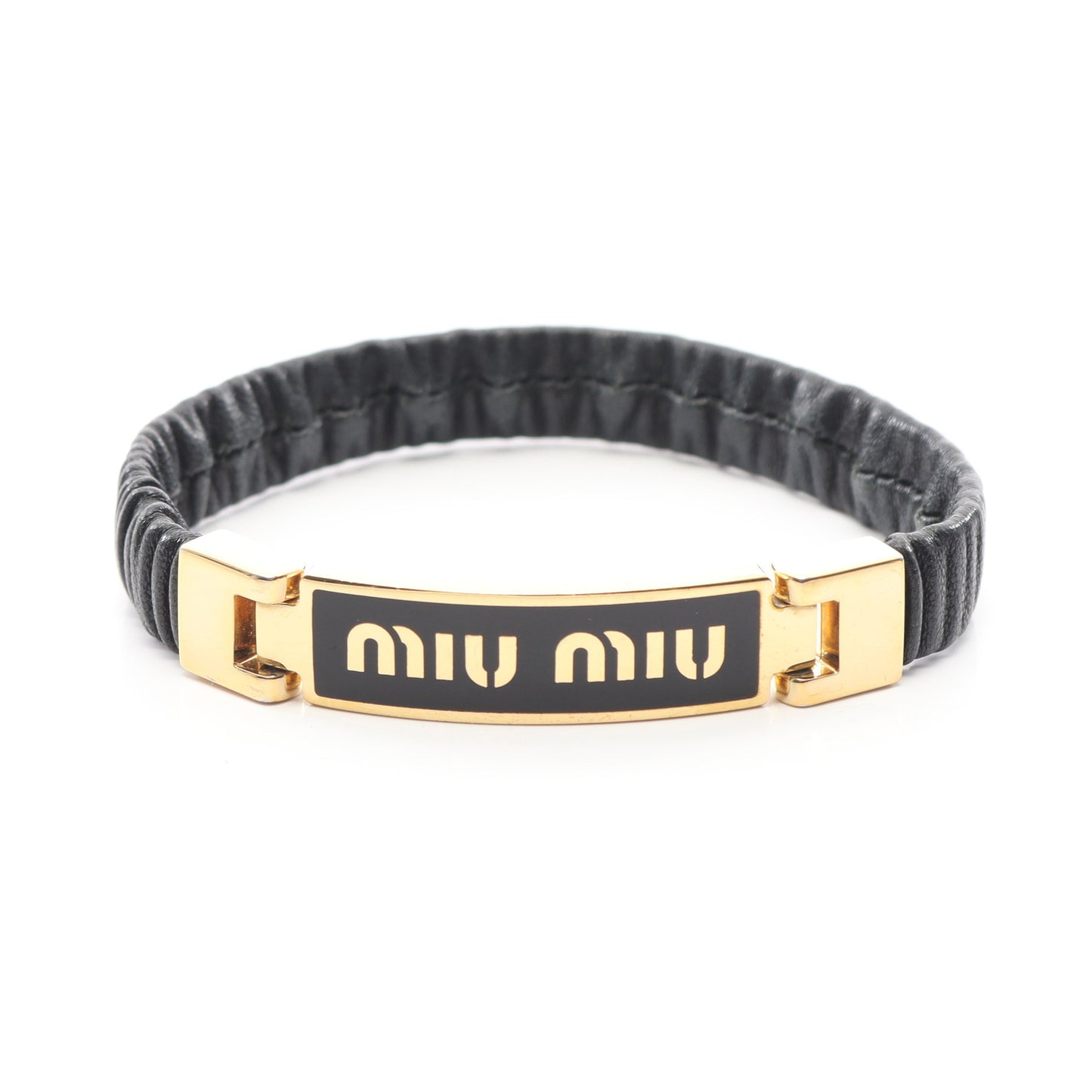 ロゴ ブレスレット レザー GP ブラック ゴールド ミュウミュウ アクセサリー miu miu