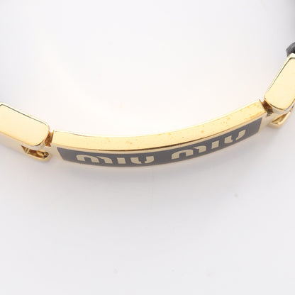 ロゴ ブレスレット レザー GP ブラック ゴールド ミュウミュウ アクセサリー miu miu