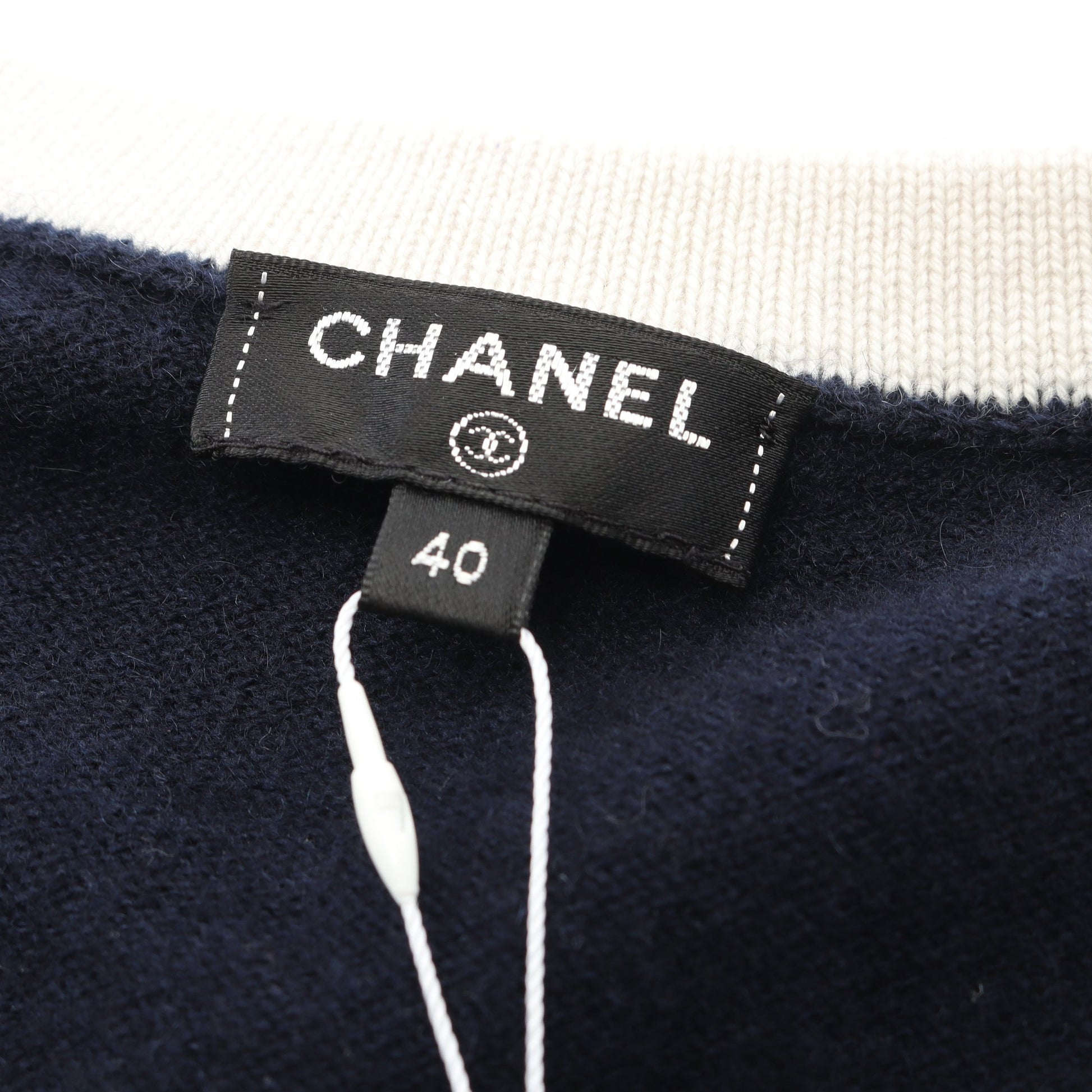 ココマークボタン ニット クルーネック カシミヤ ネイビー オフホワイト シャネル トップス CHANEL