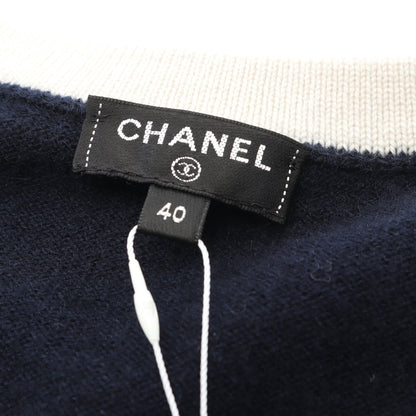 ココマークボタン ニット クルーネック カシミヤ ネイビー オフホワイト シャネル トップス CHANEL