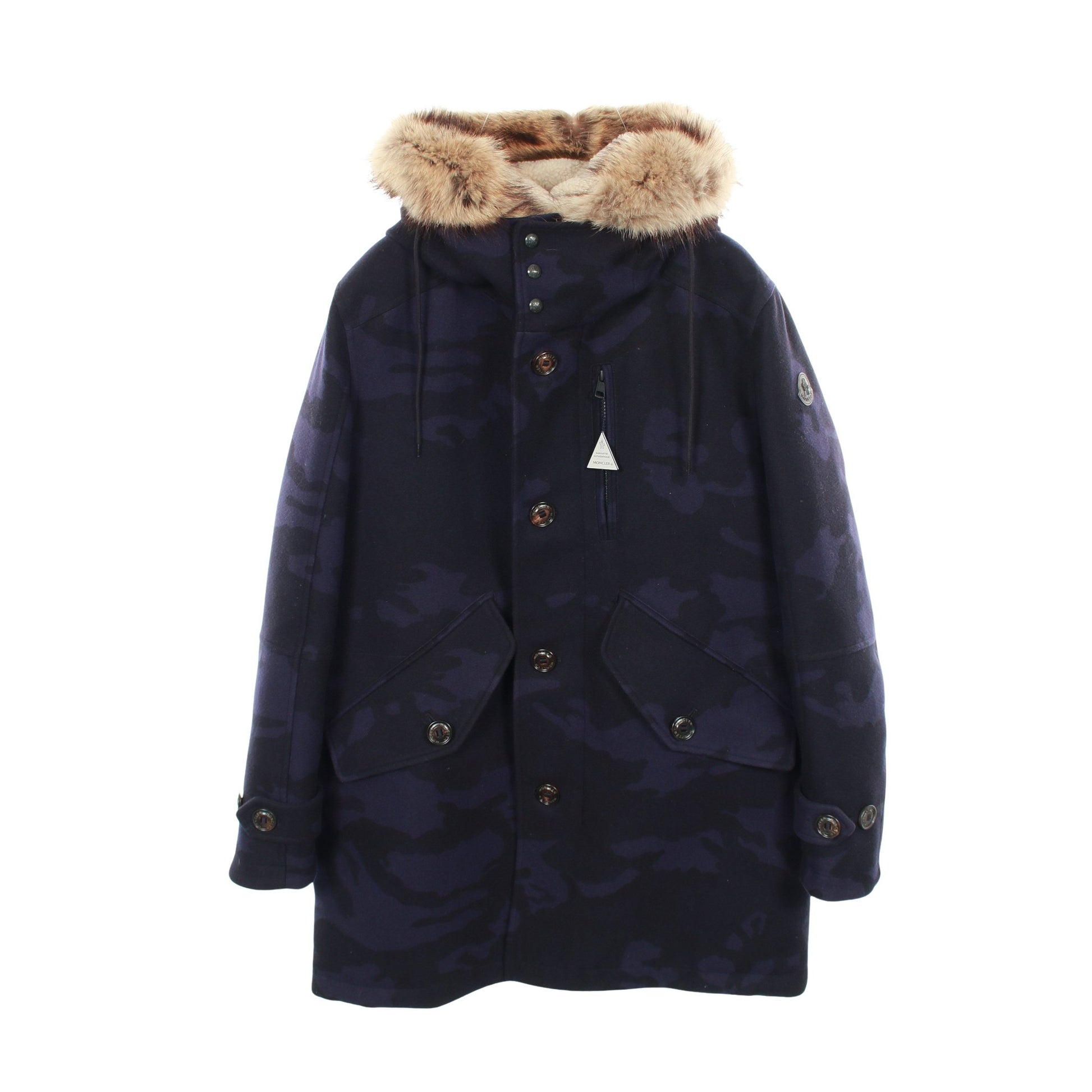 MINAOUET ダウンコート カモフラ 迷彩 ウール ミンク ラクーン ヌートリア ネイビー フード付き モンクレール アウター MONCLER