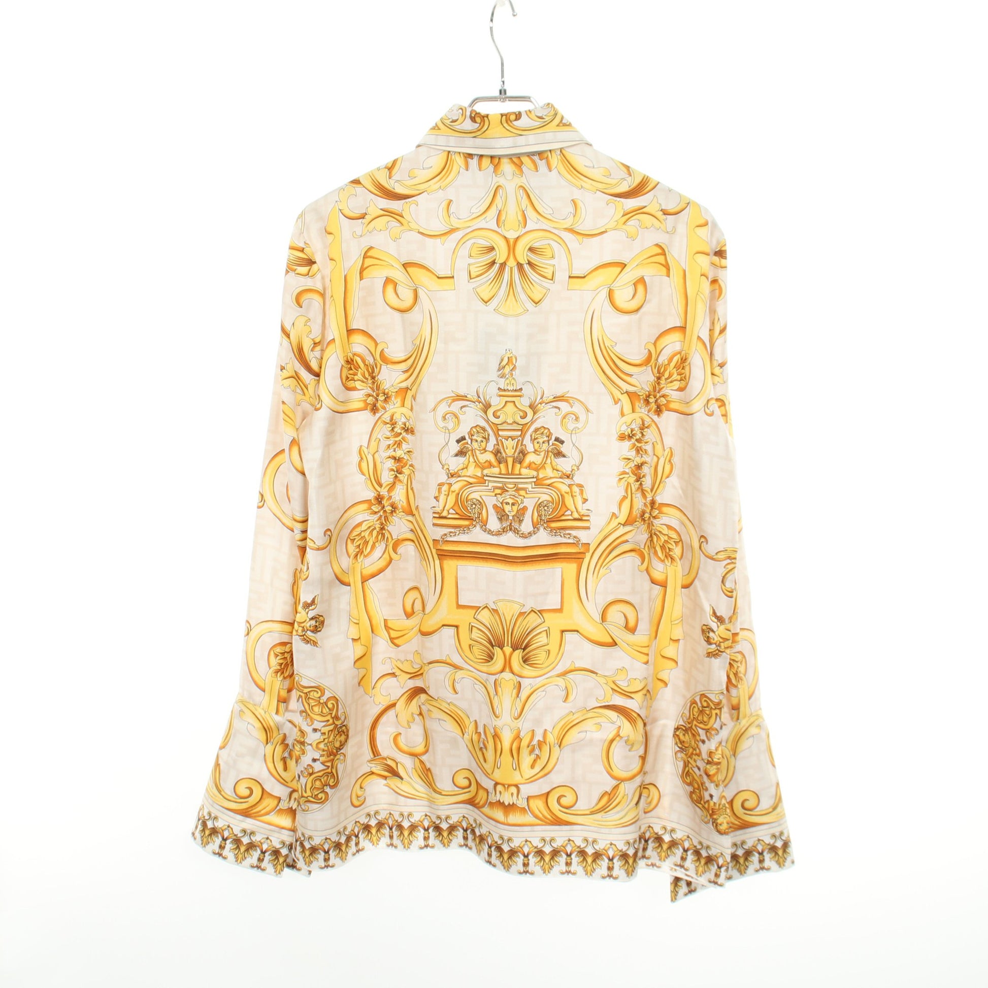 FENDI × VERSACE FENDACE フェンダーチェ FF柄 シャツ 長袖 シルク ライトベージュ イエロー フェンディ トップス FENDI