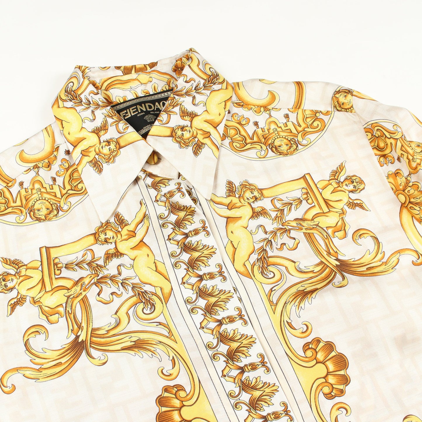 FENDI × VERSACE FENDACE フェンダーチェ FF柄 シャツ 長袖 シルク ライトベージュ イエロー フェンディ トップス FENDI