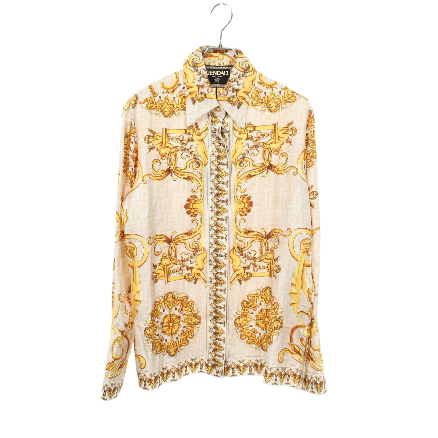 FENDI × VERSACE FENDACE フェンダーチェ FF柄 シャツ 長袖 シルク ライトベージュ イエロー フェンディ トップス FENDI