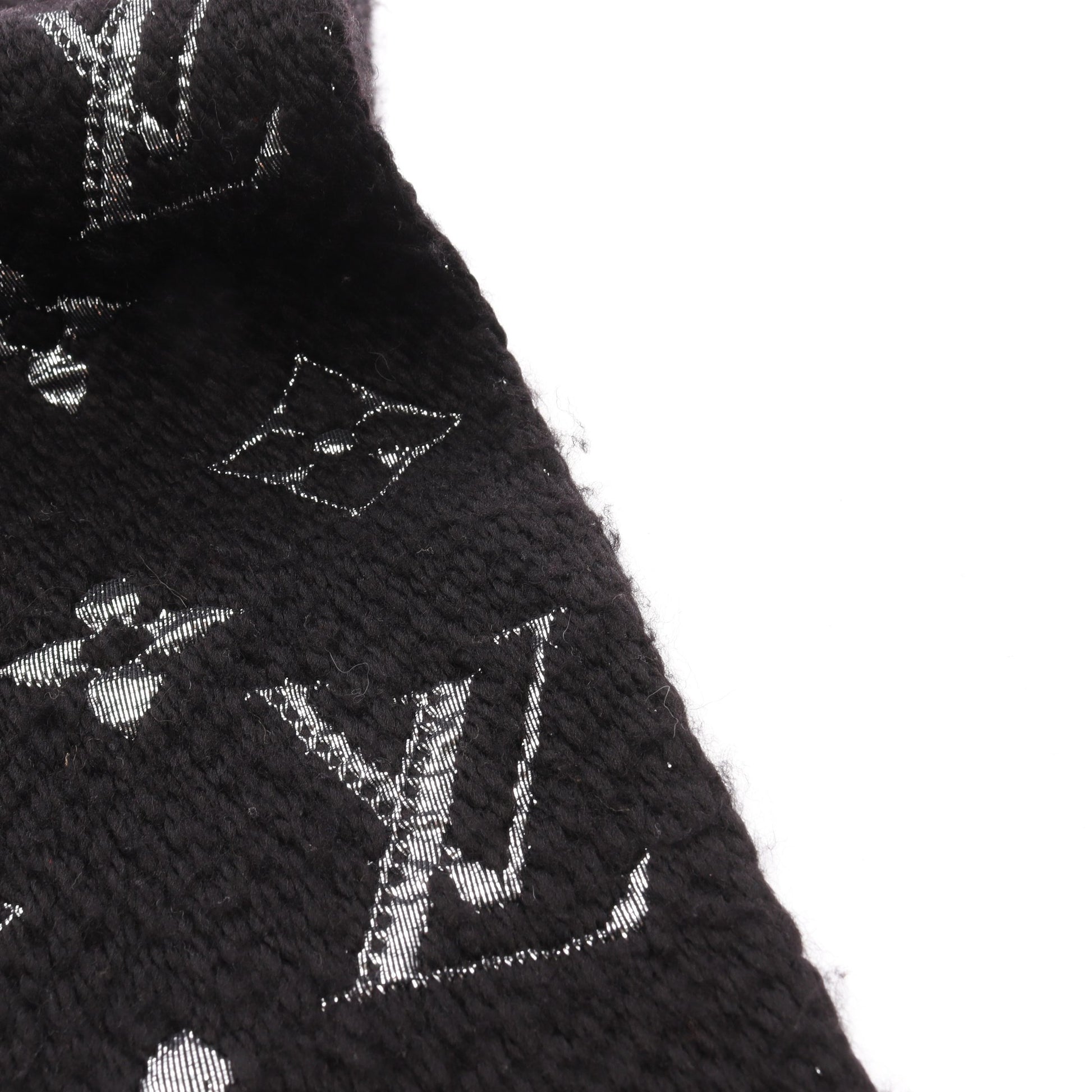 エシャルプ ロゴマニア シャイン ノワール マフラー ウール シルク ブラック シルバー ルイヴィトン 財布・小物 LOUIS VUITTON