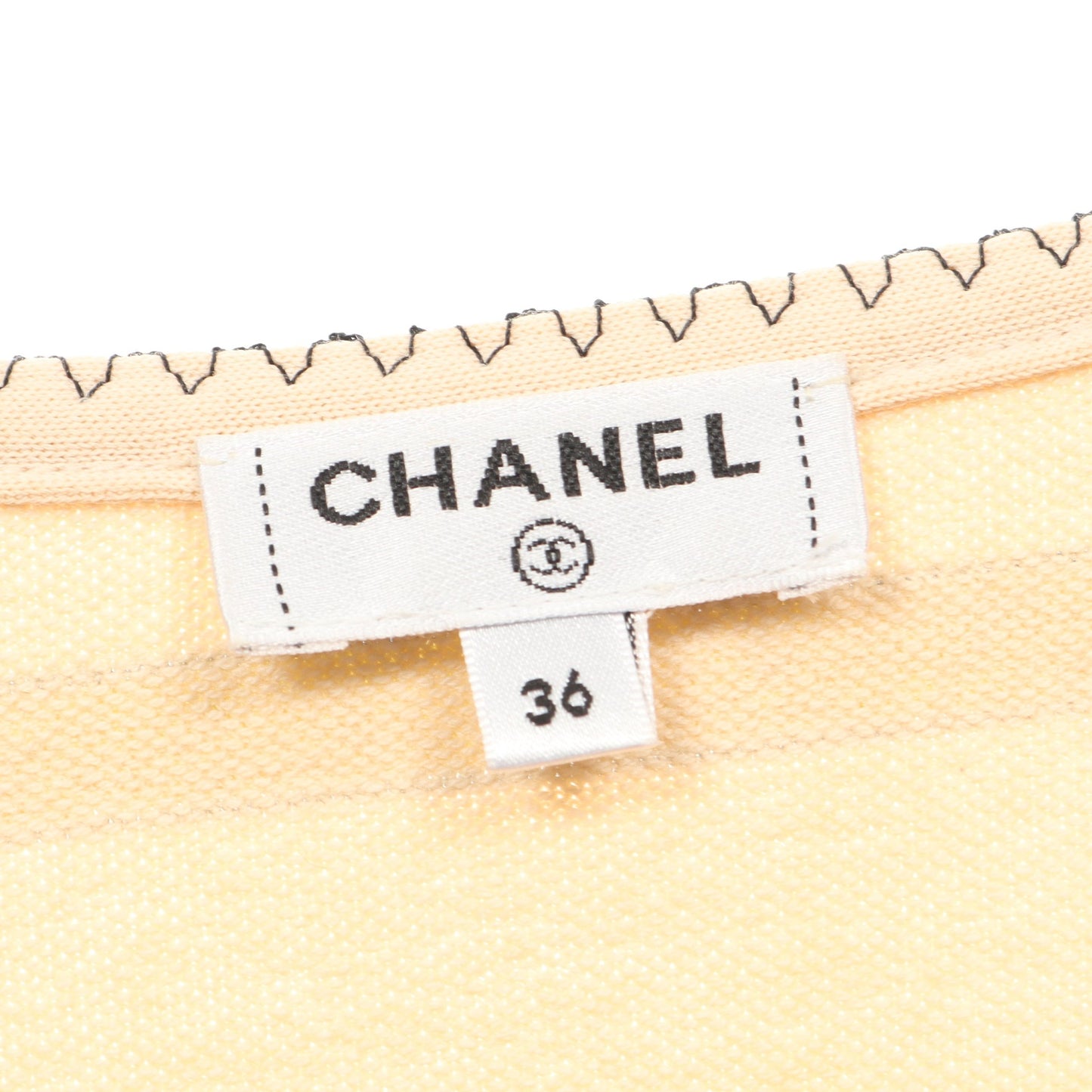 長袖Tシャツ クルーネック ボーダー コットン ベージュ ゴールド シャネル トップス CHANEL