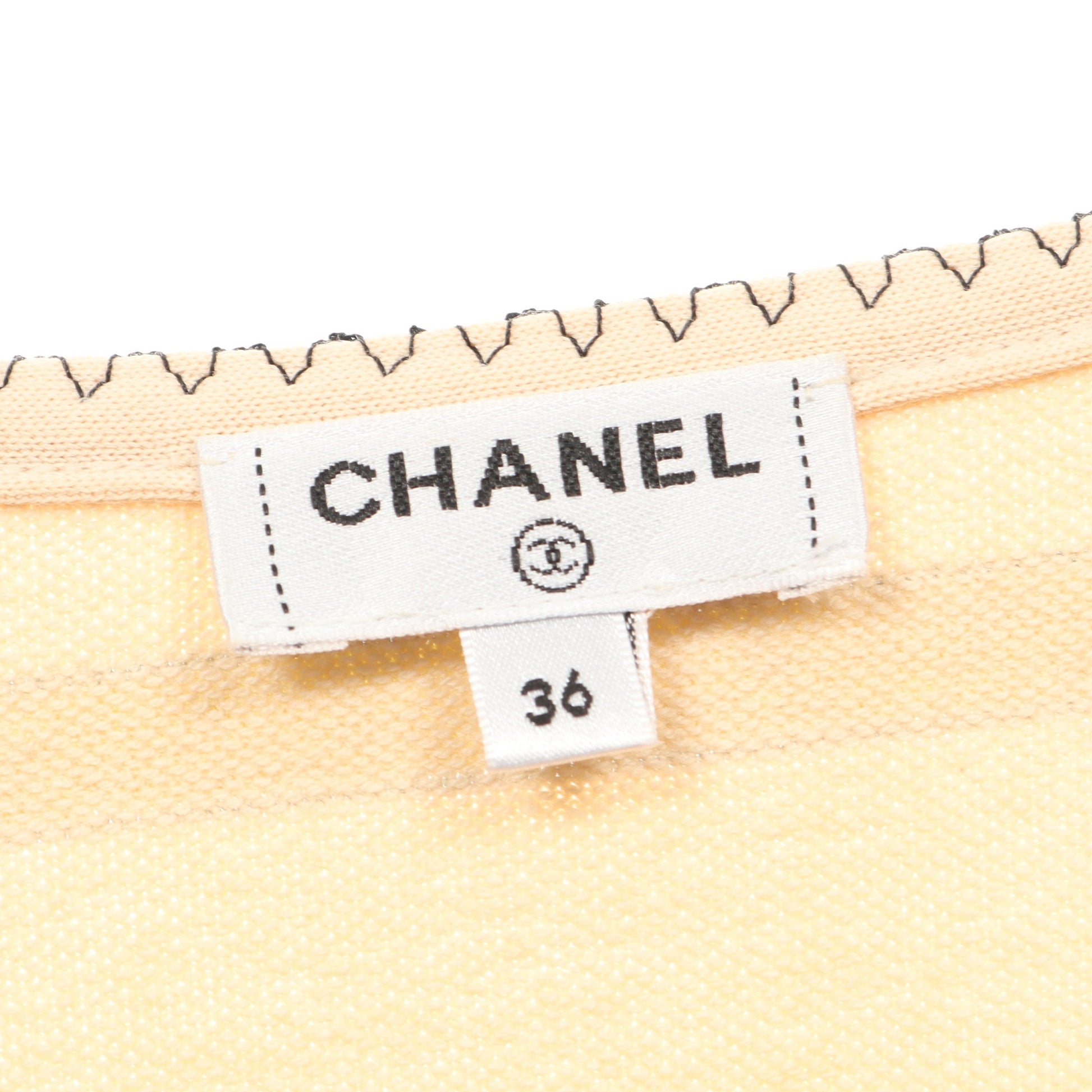 長袖Tシャツ クルーネック ボーダー コットン ベージュ ゴールド シャネル トップス CHANEL