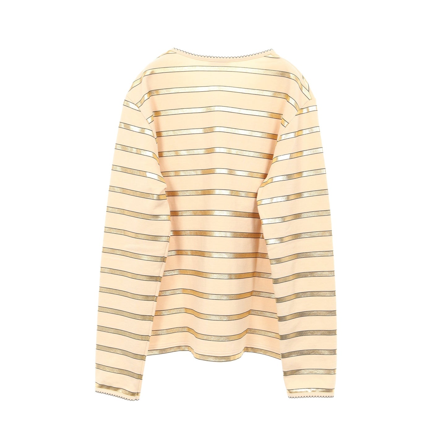 長袖Tシャツ クルーネック ボーダー コットン ベージュ ゴールド シャネル トップス CHANEL