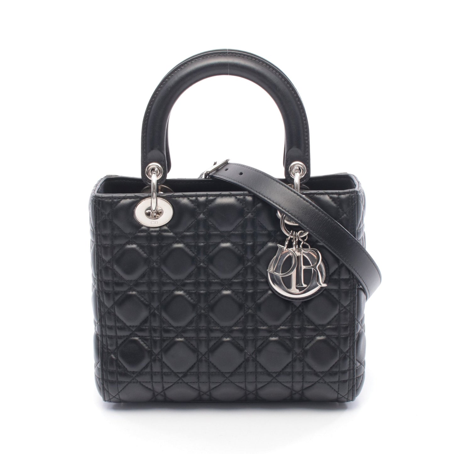 LADY DIOR レディディオール カナージュ ハンドバッグ レザー ブラック 2WAY クリスチャンディオール バッグ Christian Dior