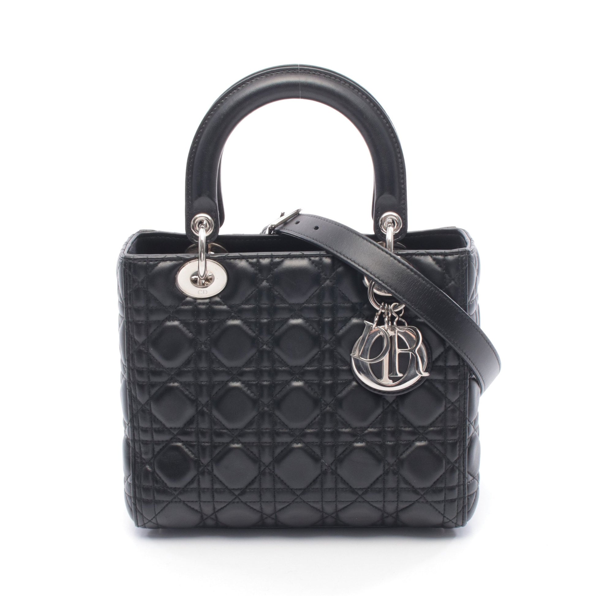 LADY DIOR レディディオール カナージュ ハンドバッグ レザー ブラック 2WAY クリスチャンディオール バッグ Christian Dior