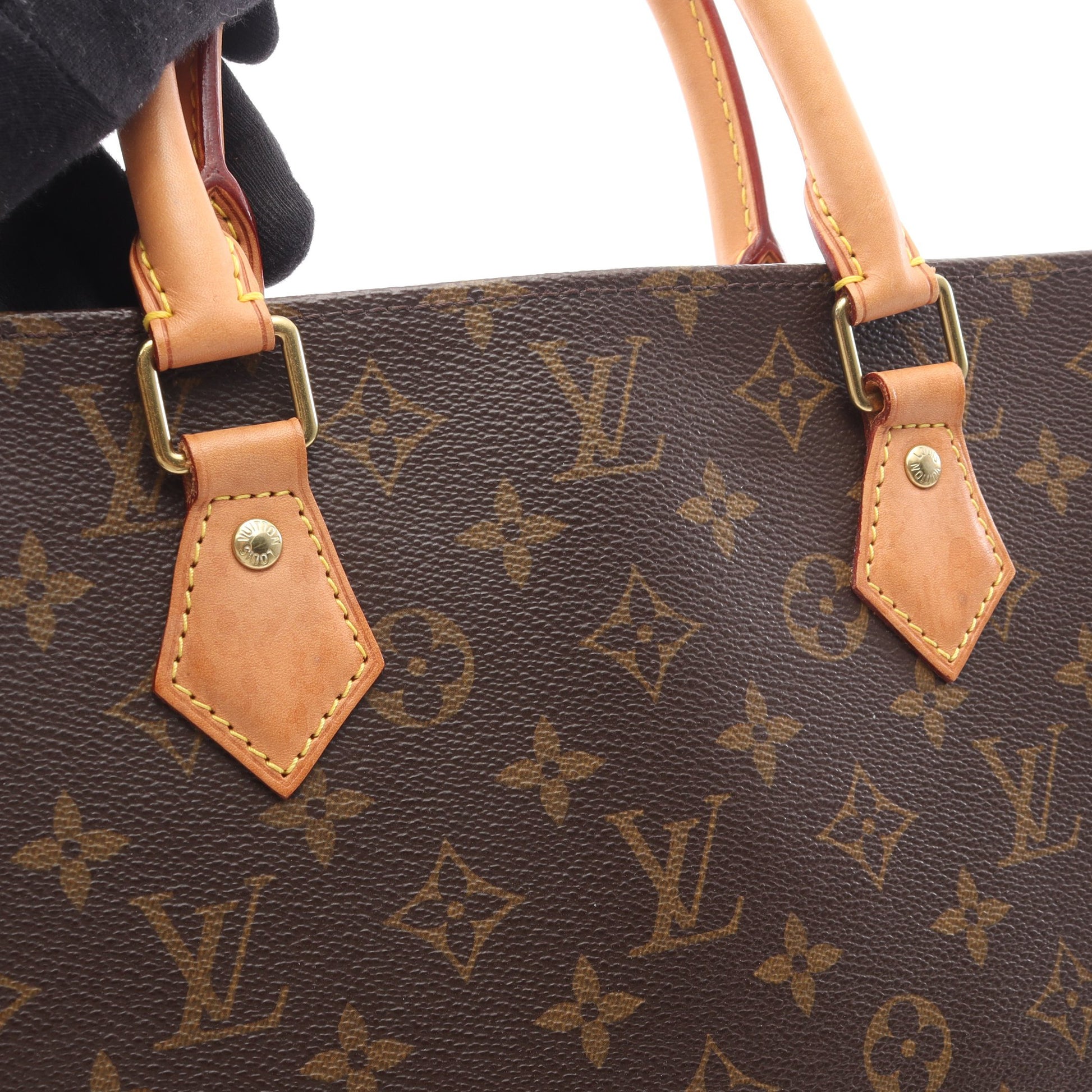 サックプラ モノグラム ハンドバッグ トートバッグ PVC レザー ブラウン ルイヴィトン バッグ LOUIS VUITTON