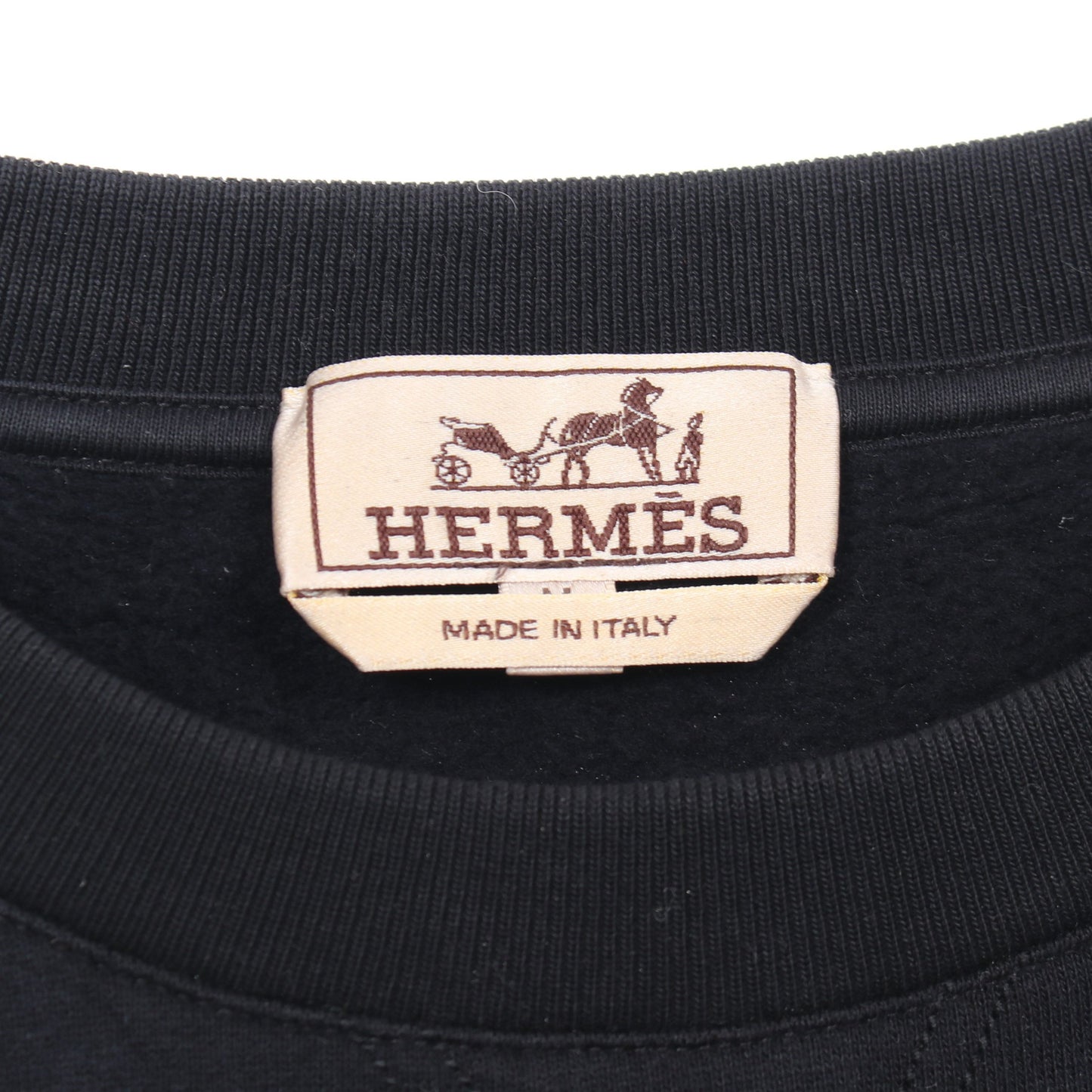 スウェットシャツ クルーネック レザーパッチ コットン ダークネイビー エルメス トップス HERMES
