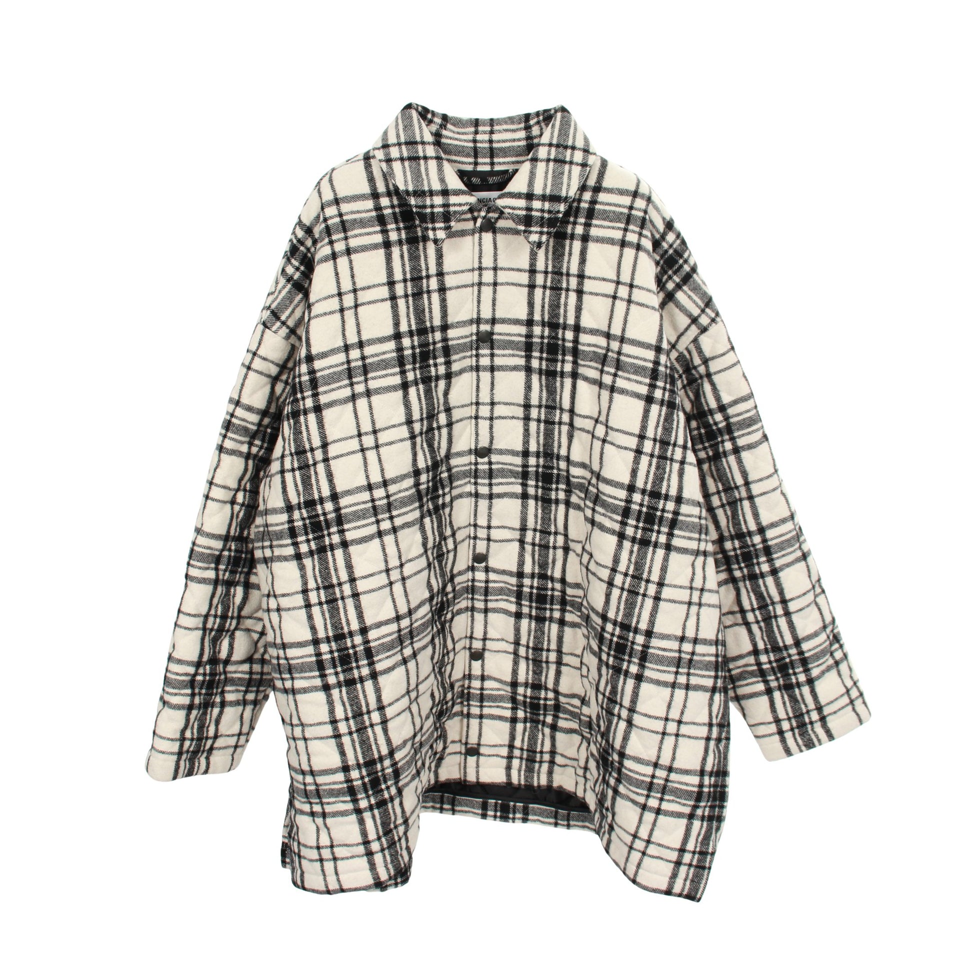 ジャケット チェック ウール ホワイト ブラック 中綿 バレンシアガ アウター BALENCIAGA