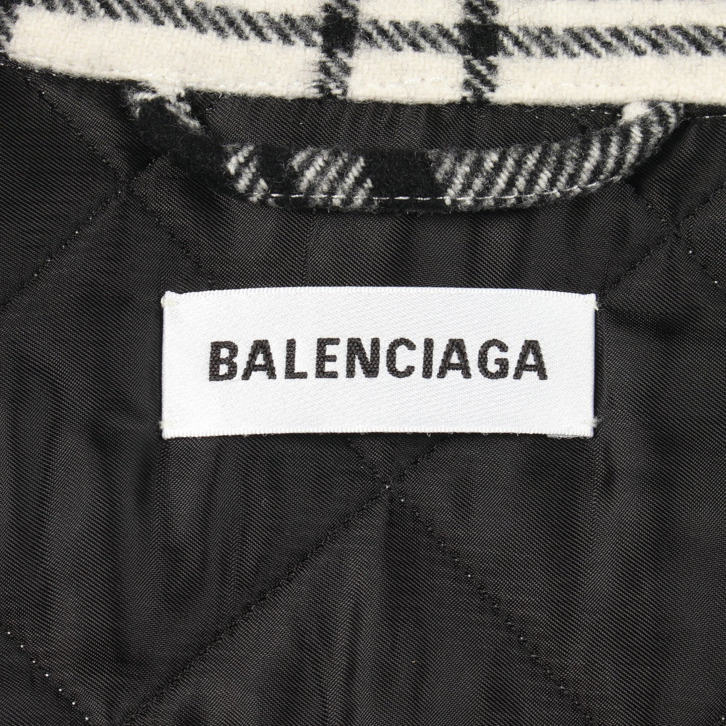 ジャケット チェック ウール ホワイト ブラック 中綿 バレンシアガ アウター BALENCIAGA