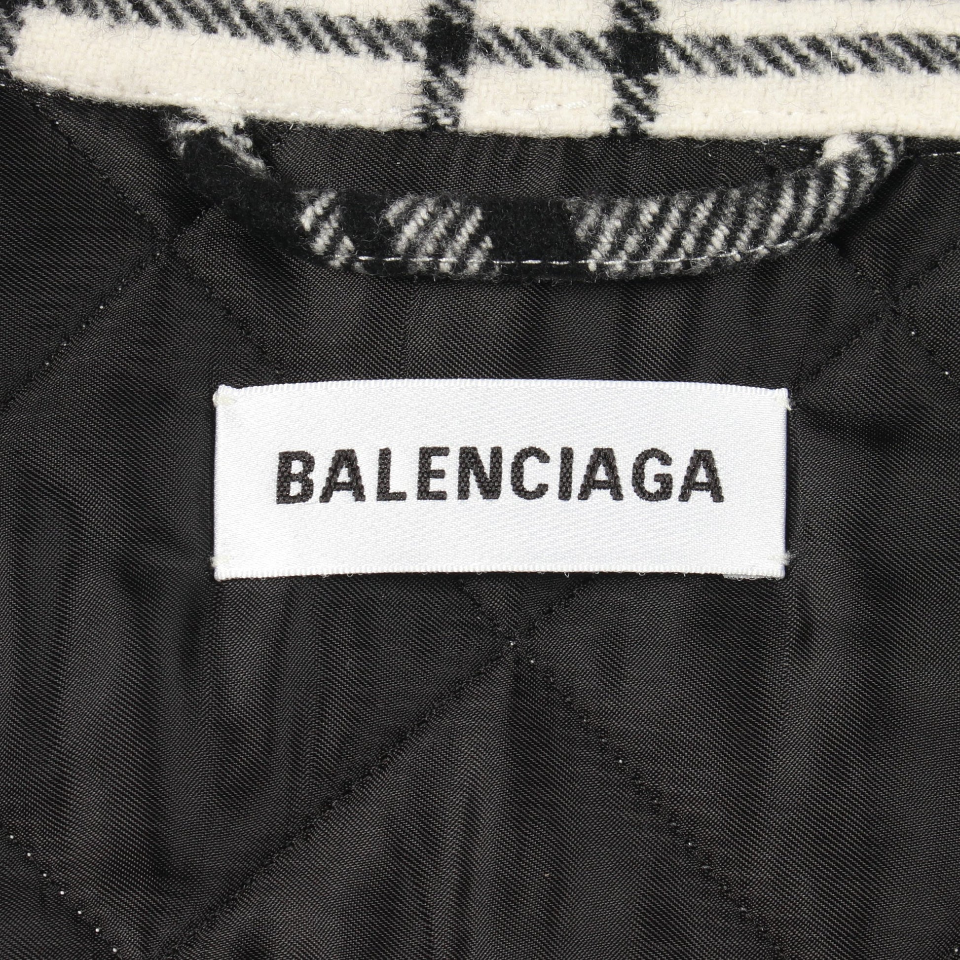 ジャケット チェック ウール ホワイト ブラック 中綿 バレンシアガ アウター BALENCIAGA