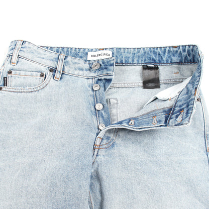 デニムパンツ コットン ブルーグレー ダメージ加工 ボタンフライ バレンシアガ ボトムス BALENCIAGA