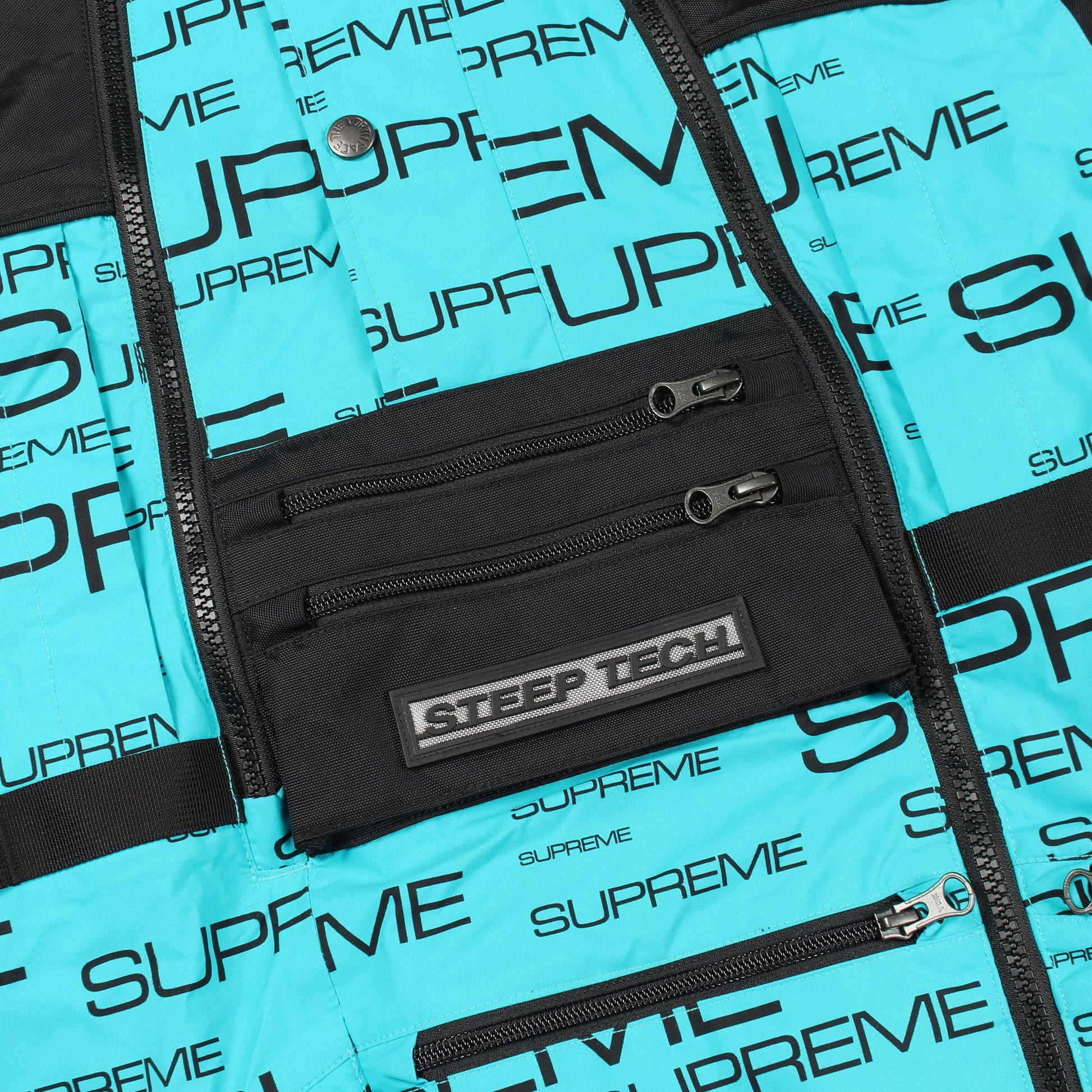 Supreme × THE NORTH FACE 21AW Steep Tech Apogee Jacket マウンテンパーカー ロゴ総柄 ナイロン ライトブルー ブラック フード付き シュプリーム アウター Supreme