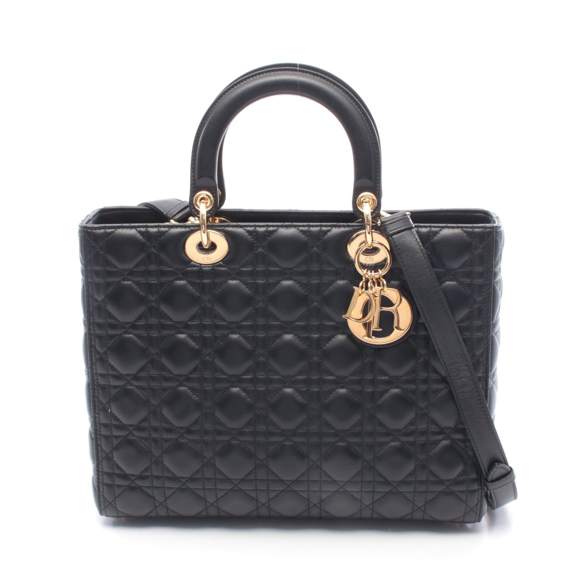 レディディオール ラージ カナージュ ハンドバッグ レザー ブラック 2WAY クリスチャンディオール バッグ Christian Dior