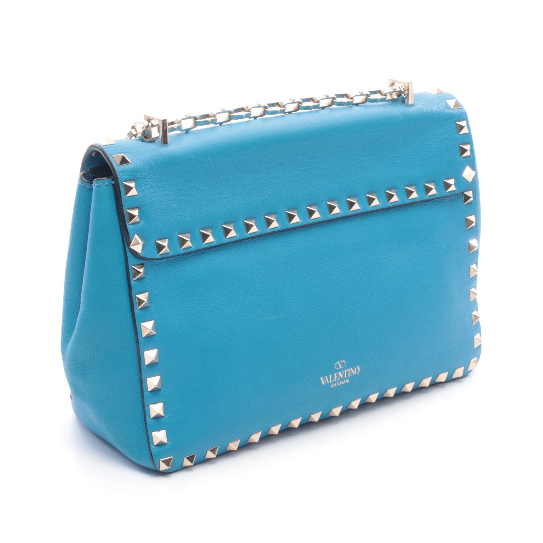 ロックスタッズ チェーンショルダーバッグ レザー ブルー