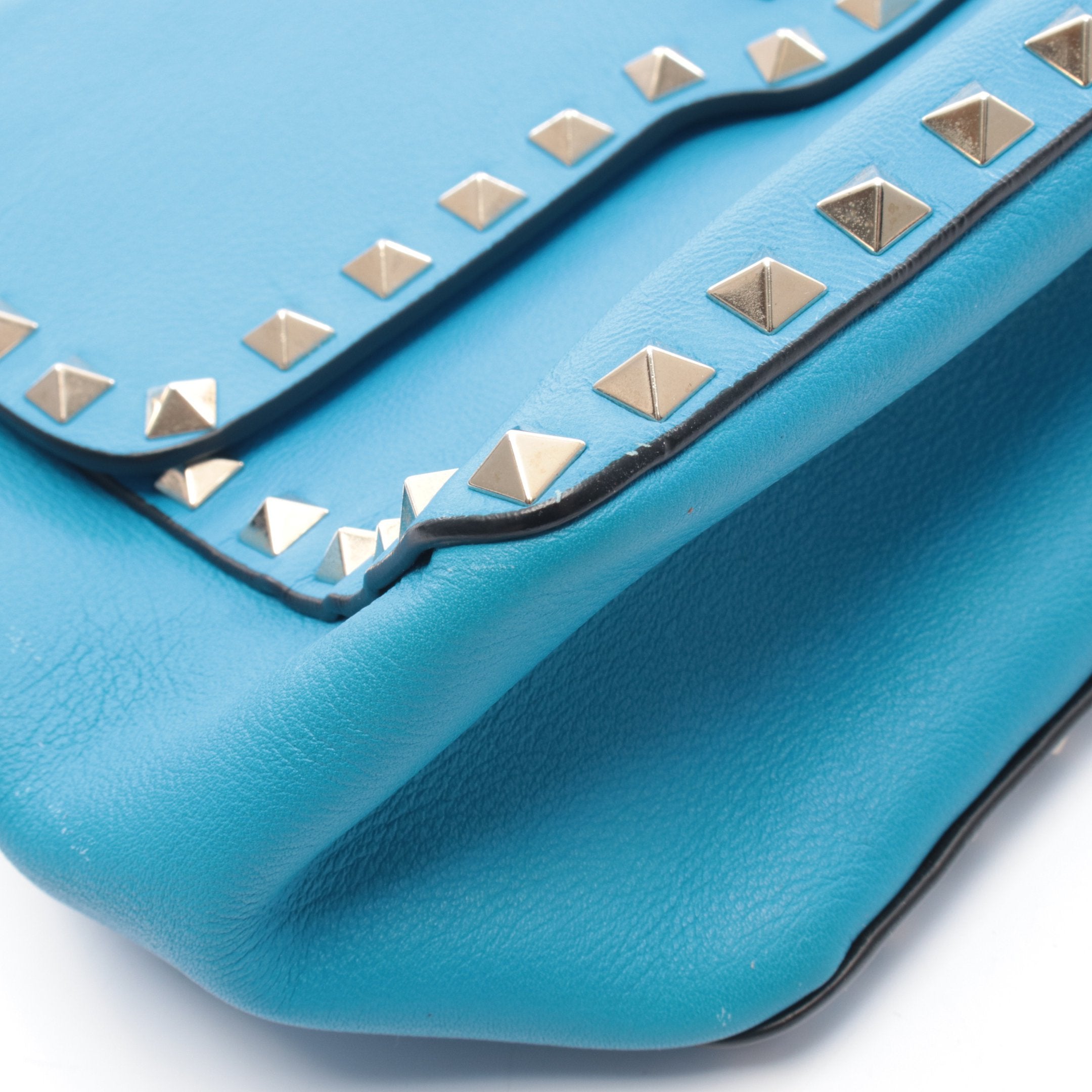 ロックスタッズ チェーンショルダーバッグ レザー ブルー