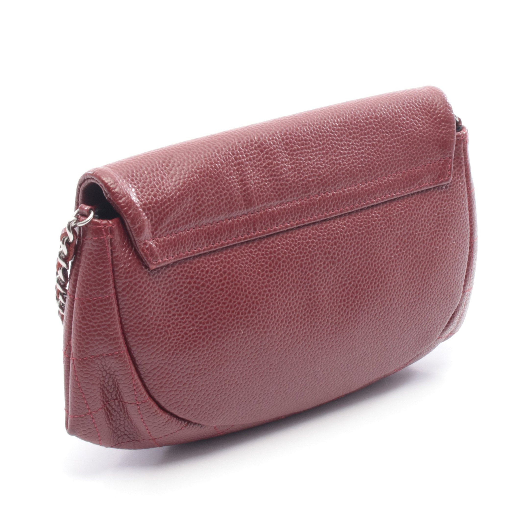 ハーフムーン ココマーク チェーンウォレット キャビアスキン レッド