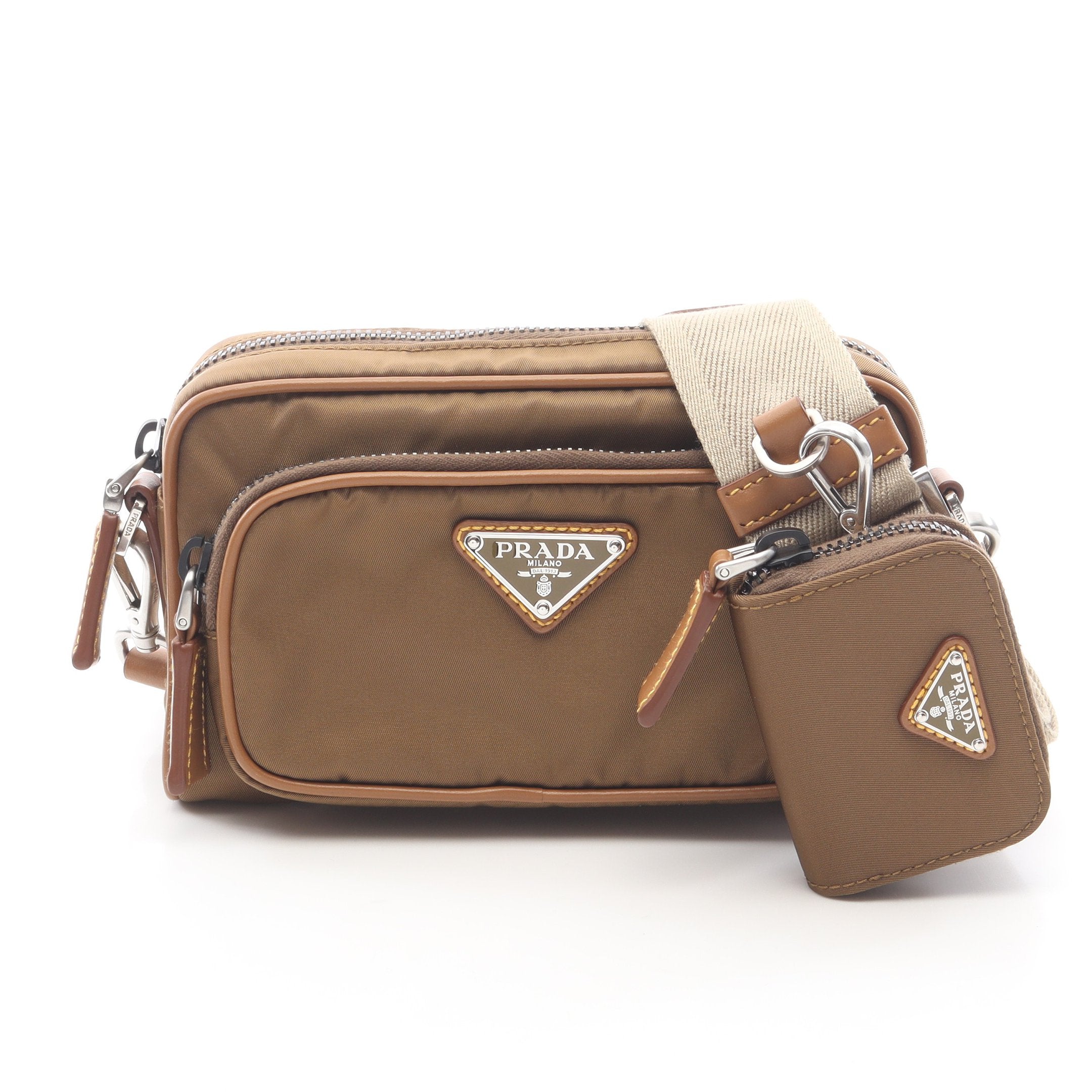 Re-Nylon ショルダーバッグ ナイロン レザー ブラウン プラダ – RECLO