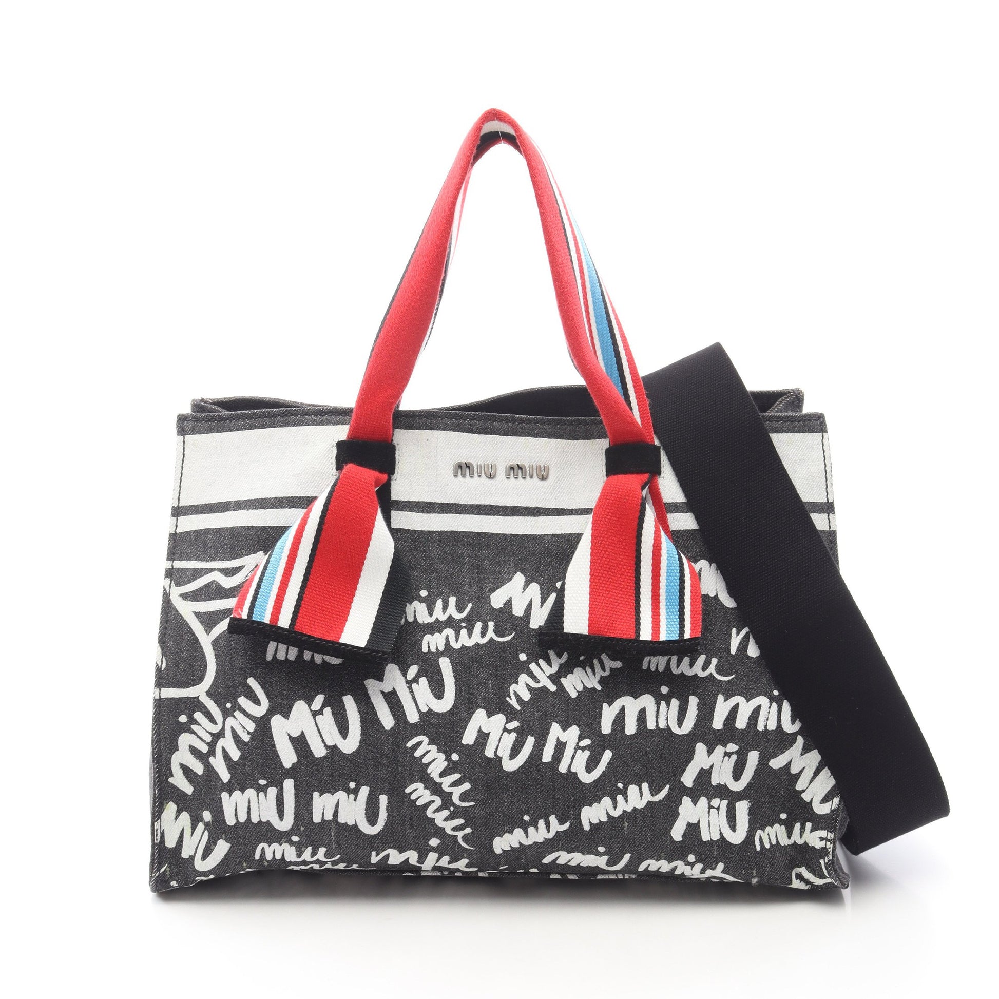 DENIM LOGO ハンドバッグ トートバッグ キャンバス グレー ホワイト 2WAY ミュウミュウ バッグ miu miu