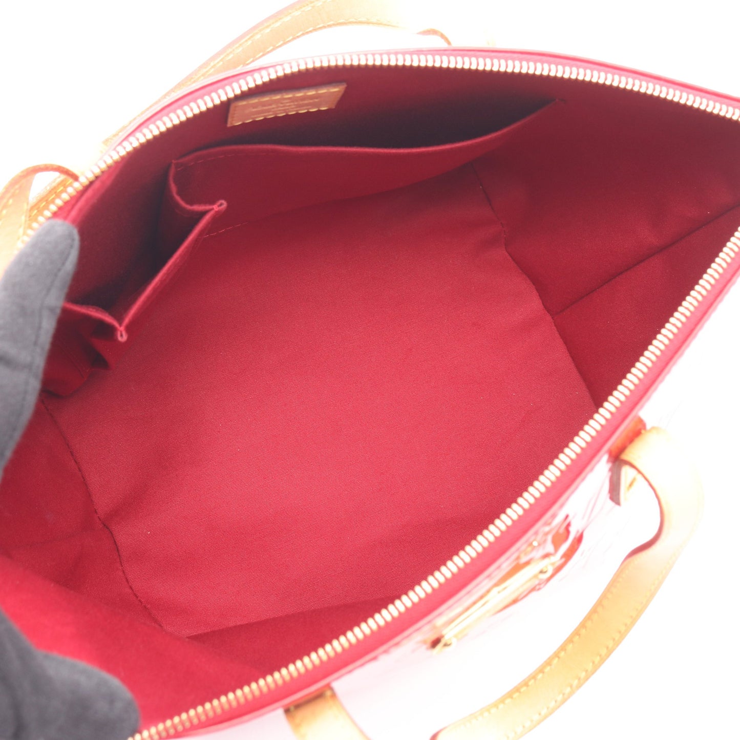 ベルヴューPM モノグラムヴェルニ ポムダムール ハンドバッグ レザー レッド ルイヴィトン バッグ LOUIS VUITTON